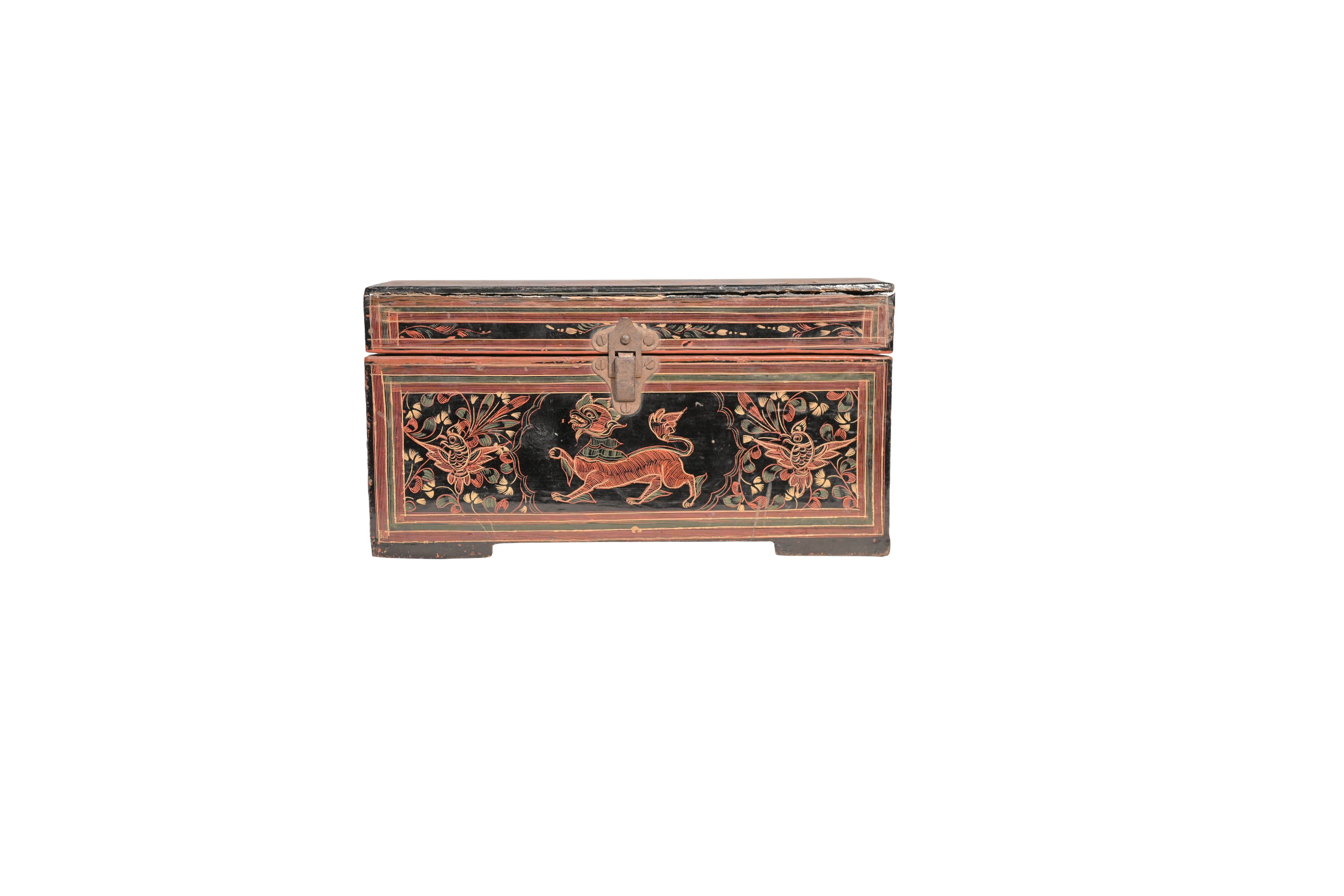 Antique Painted Wooden Storage Box