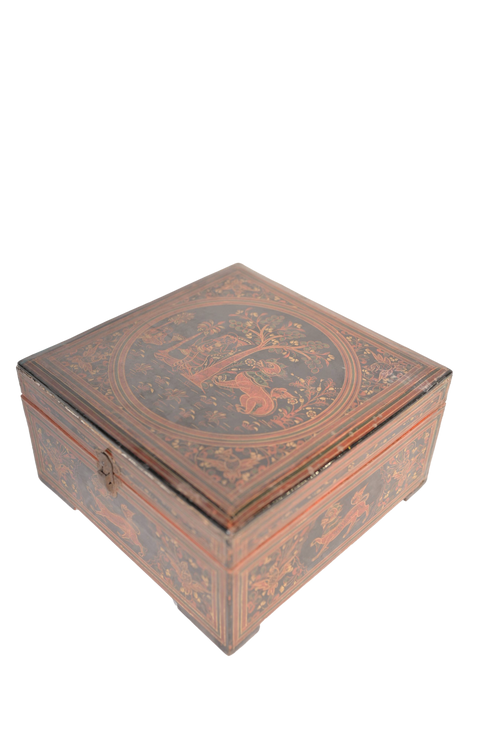 Antique Painted Wooden Storage Box