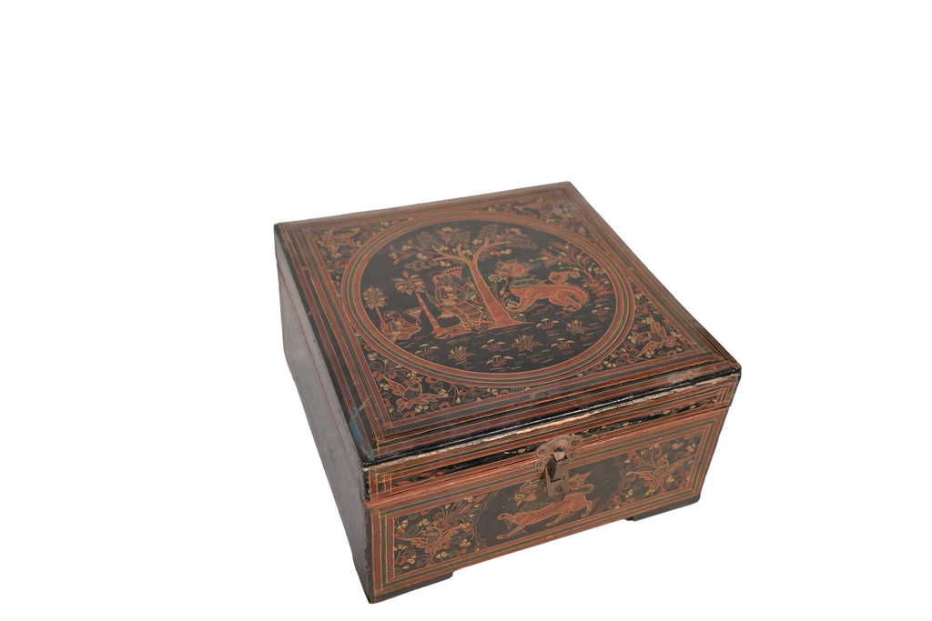 Antique Painted Wooden Storage Box