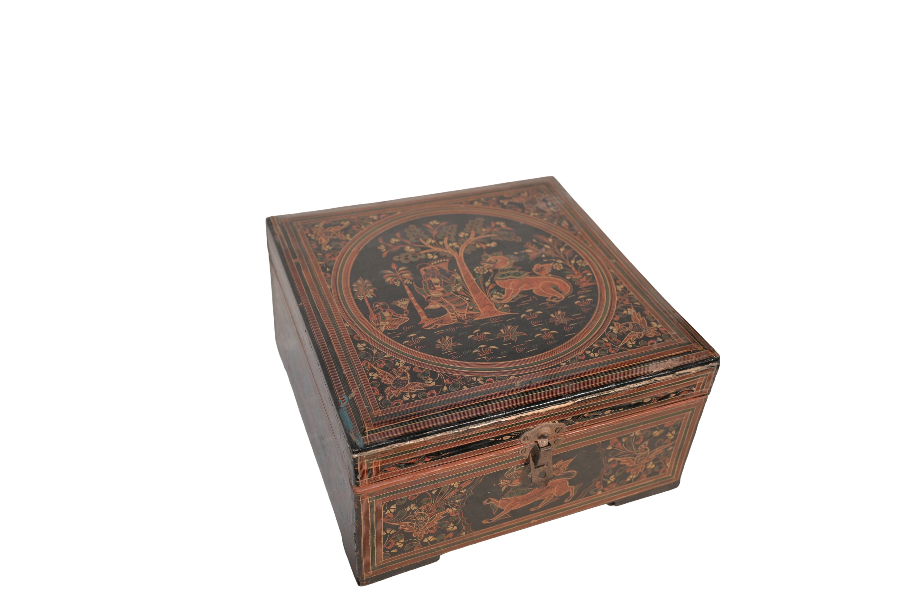 Antique Painted Wooden Storage Box