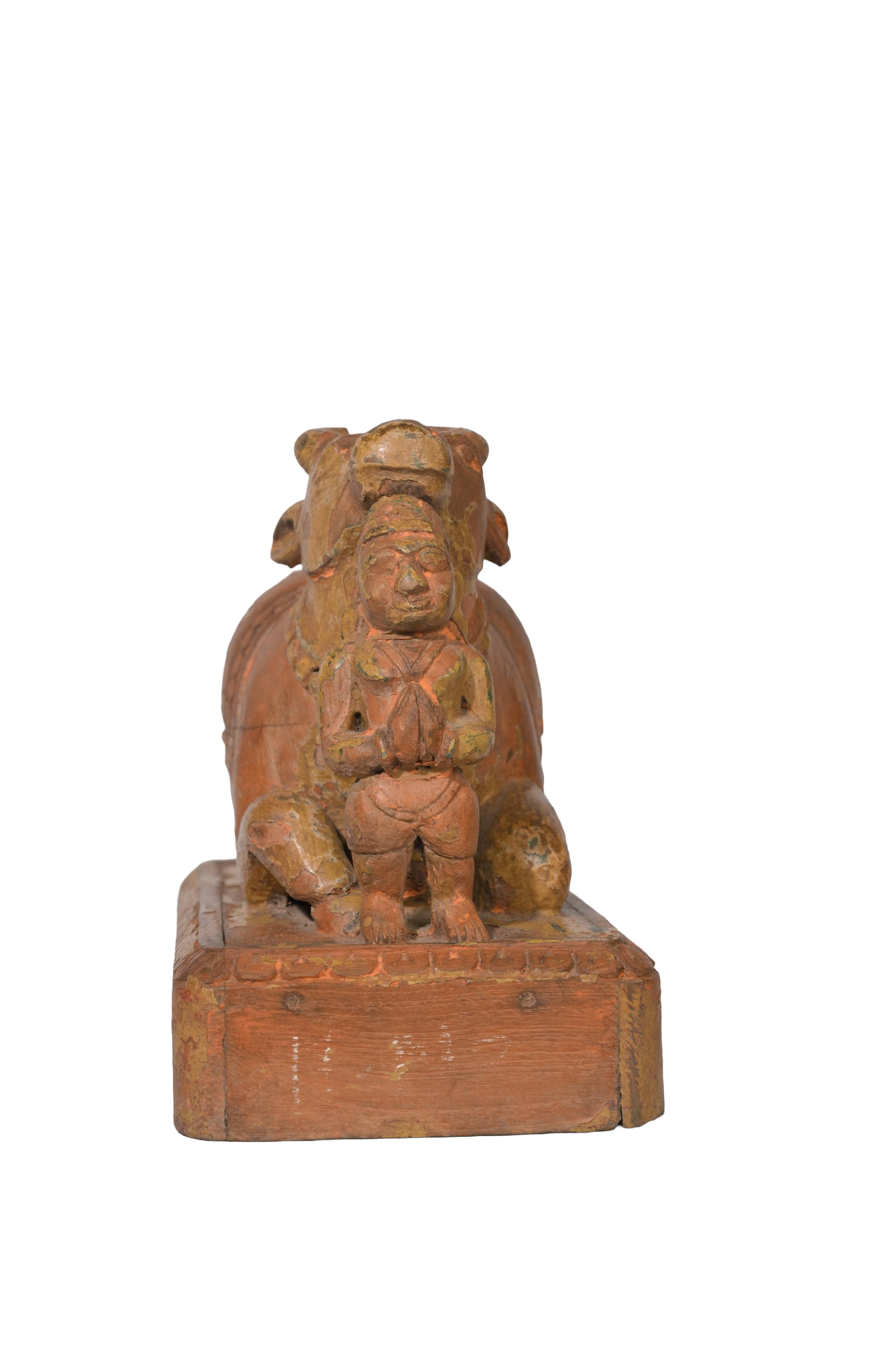 Sacred Guardian Bull with Devotee Figure
