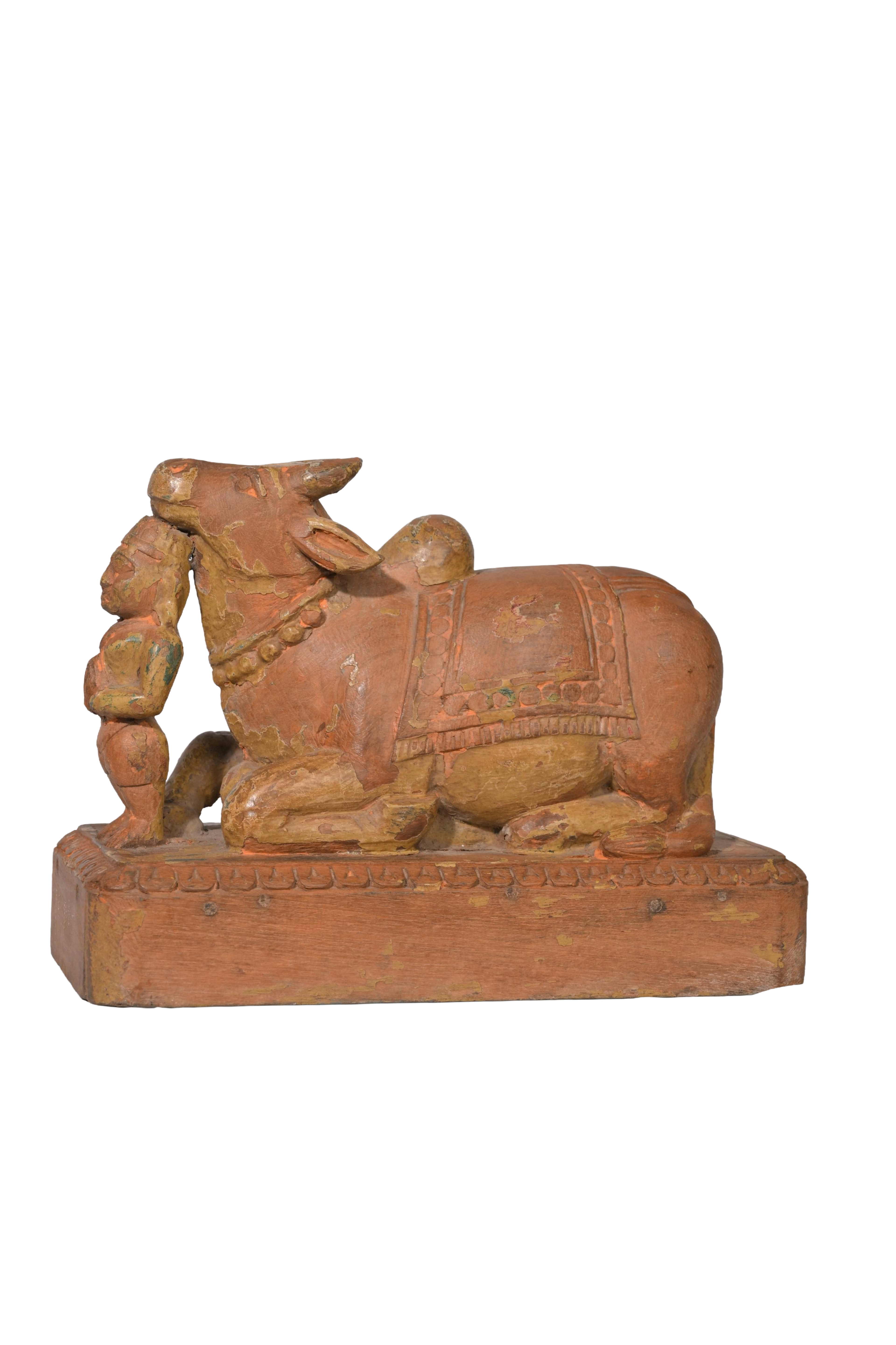 Sacred Guardian Bull with Devotee Figure