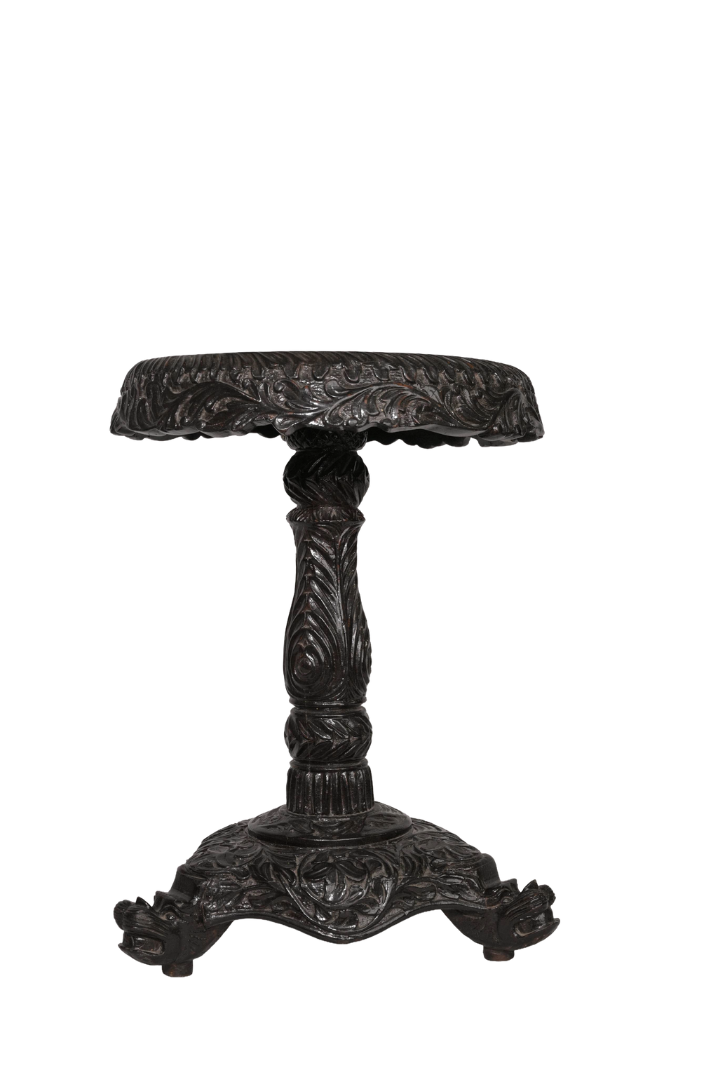 Carved Black Wooden Pedestal Table