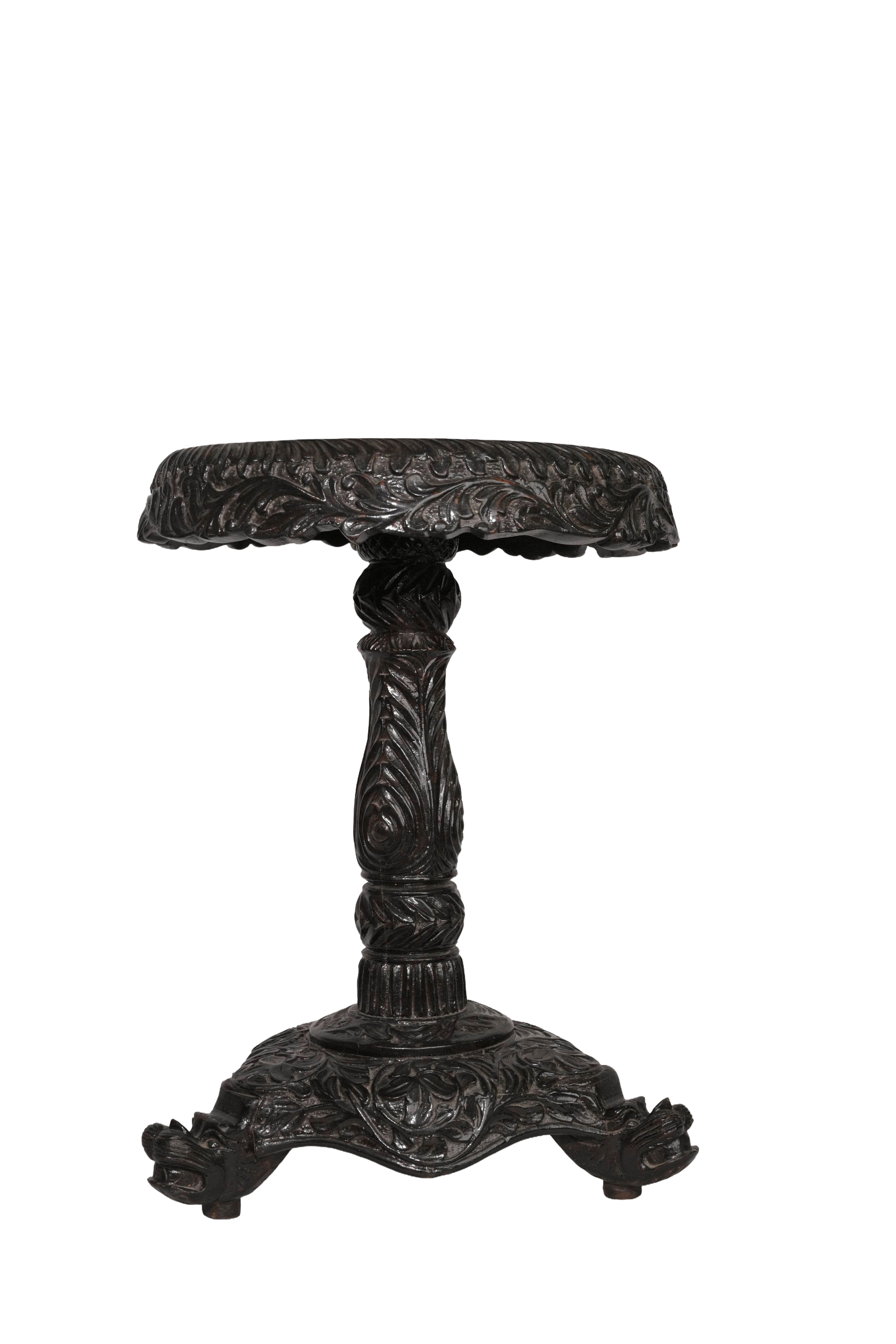 Carved Black Wooden Pedestal Table