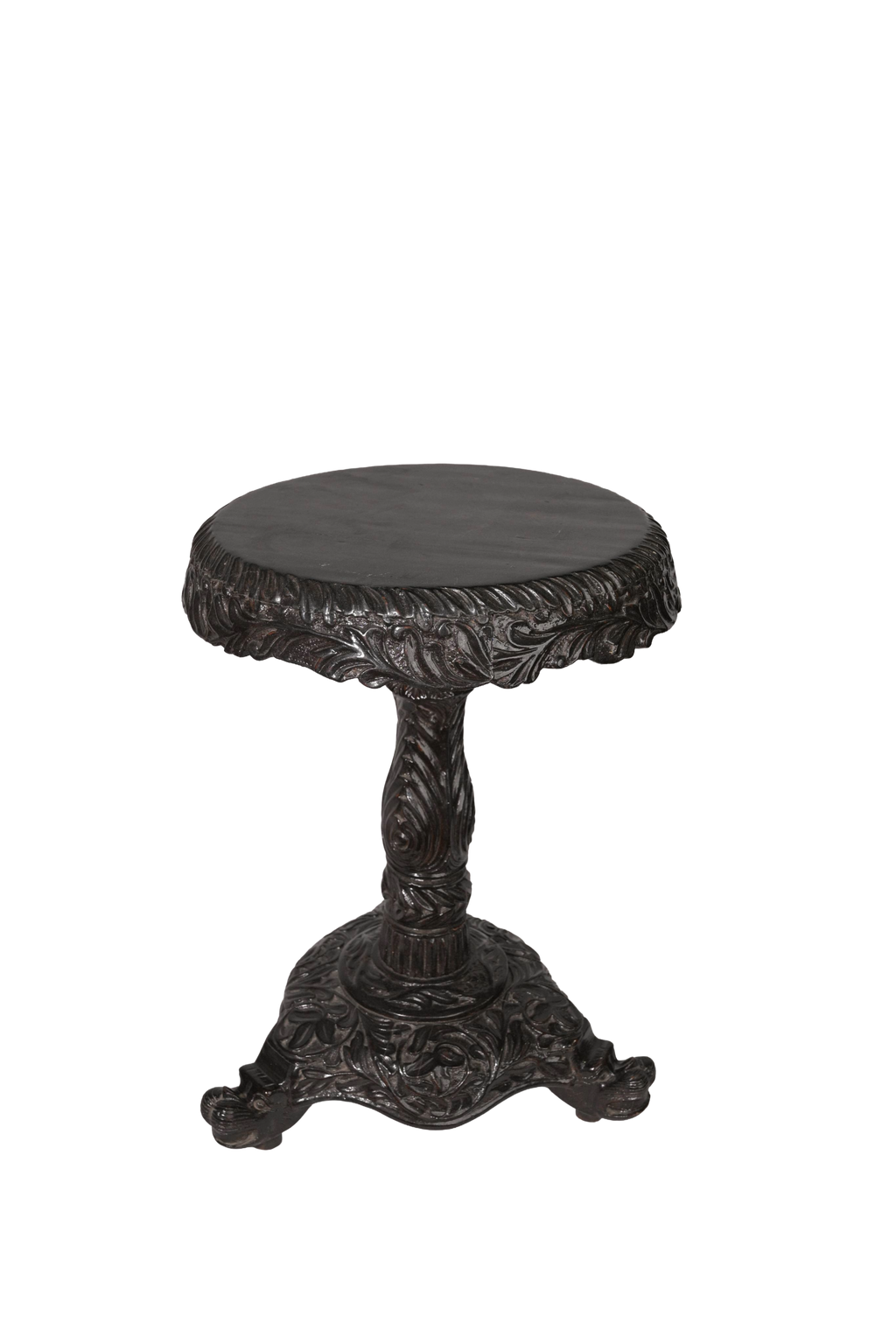 Carved Black Wooden Pedestal Table