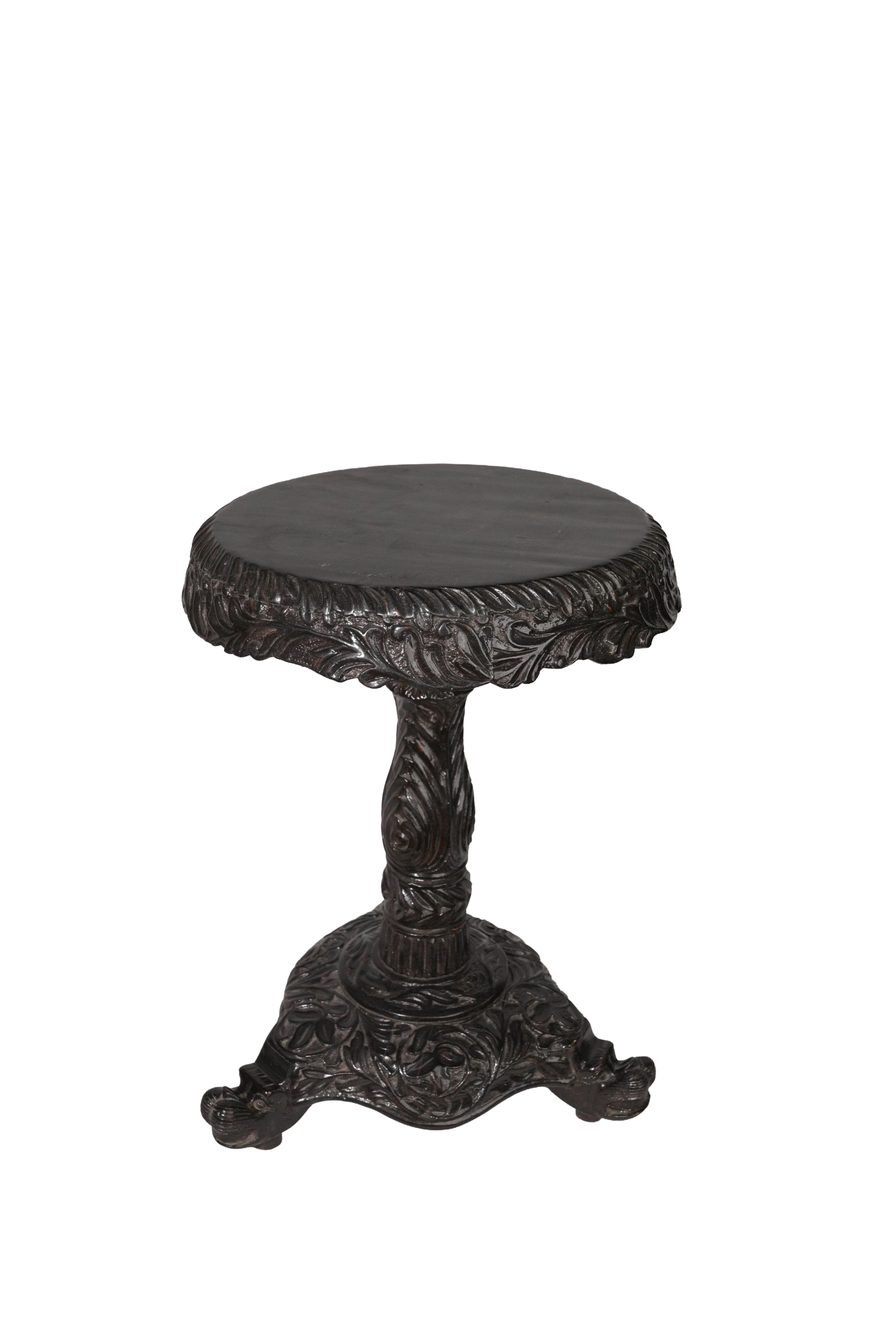 Carved Black Wooden Pedestal Table
