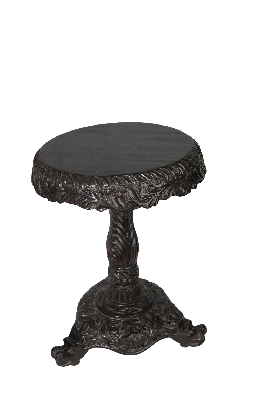 Carved Black Wooden Pedestal Table