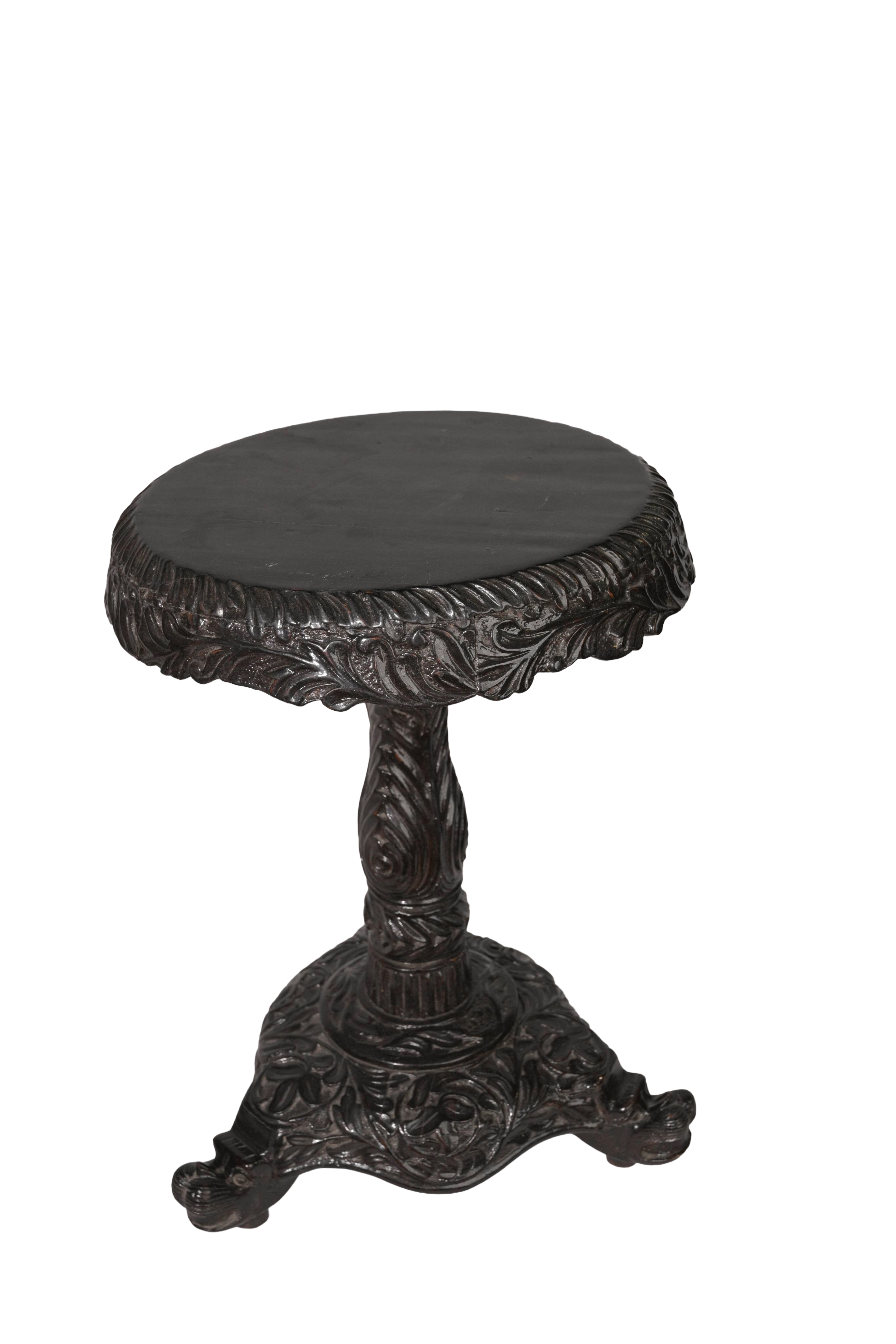 Carved Black Wooden Pedestal Table