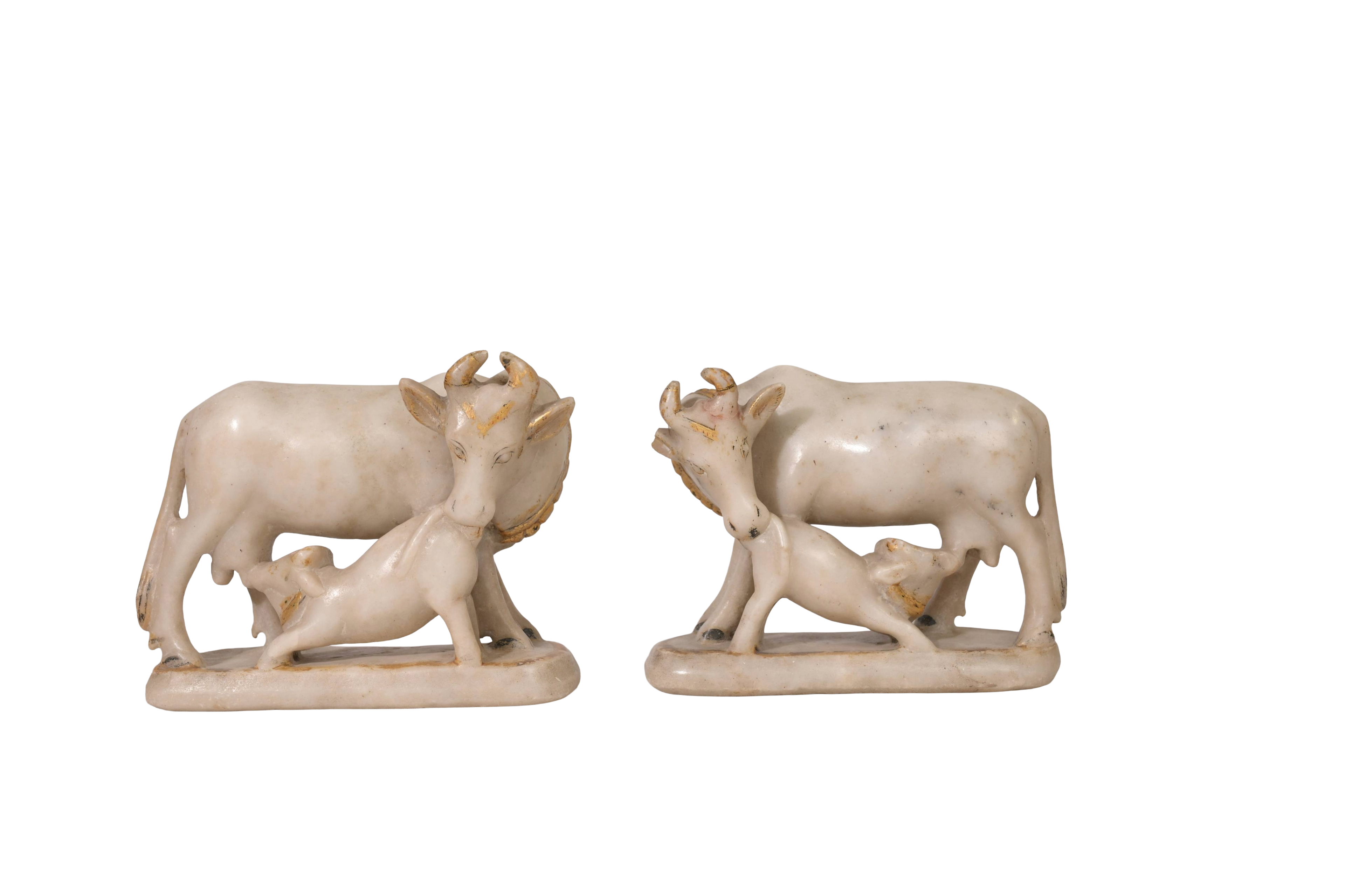 Marble Cow Calf Sculpture Pair