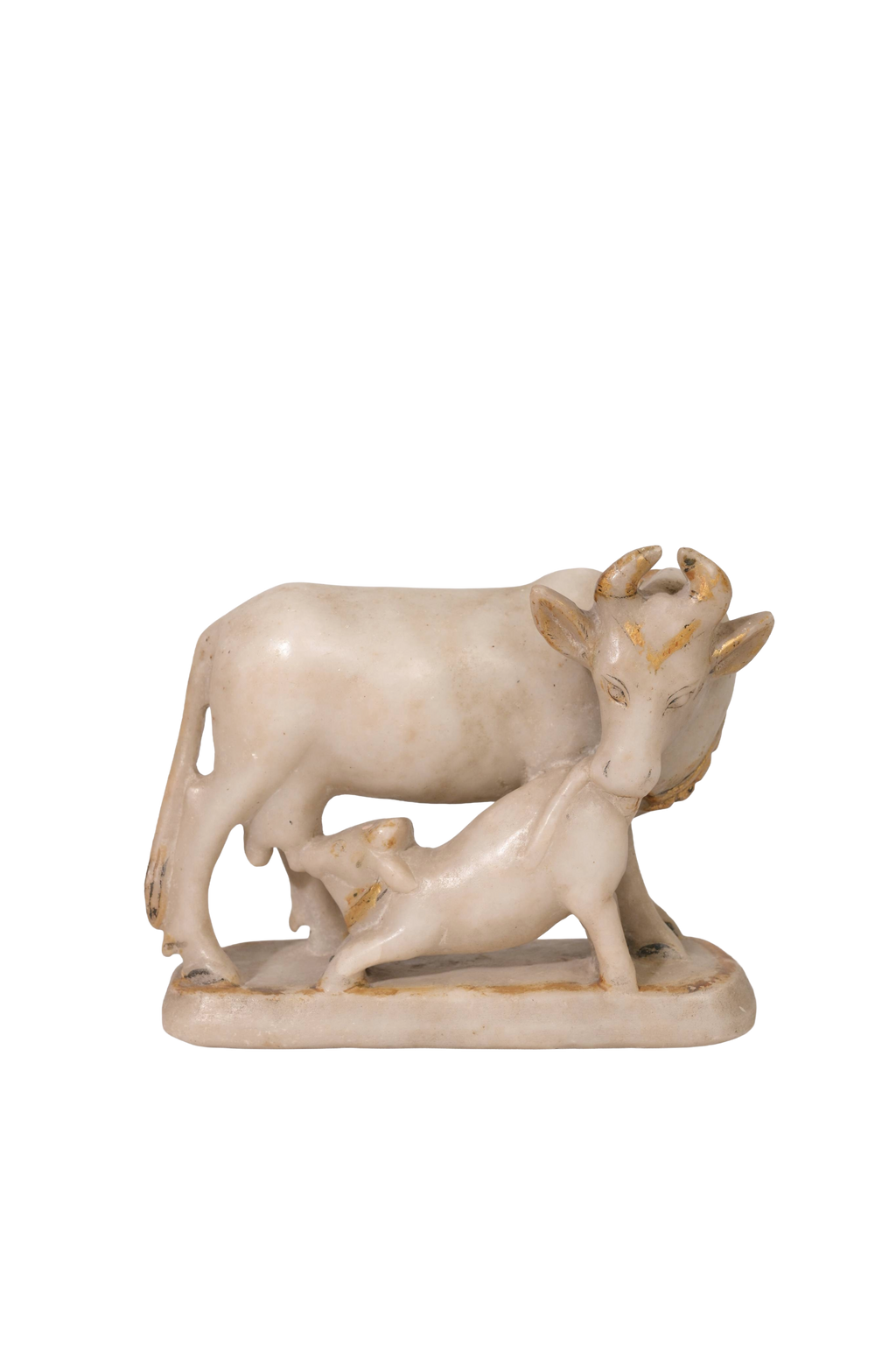 Marble Cow Calf Sculpture Pair
