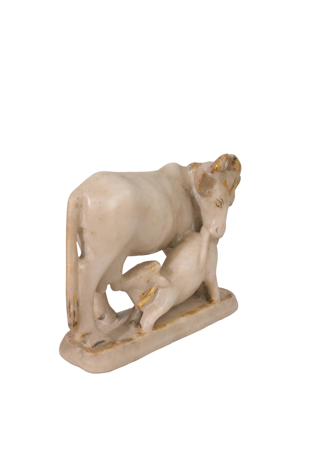 Marble Cow Calf Sculpture Pair