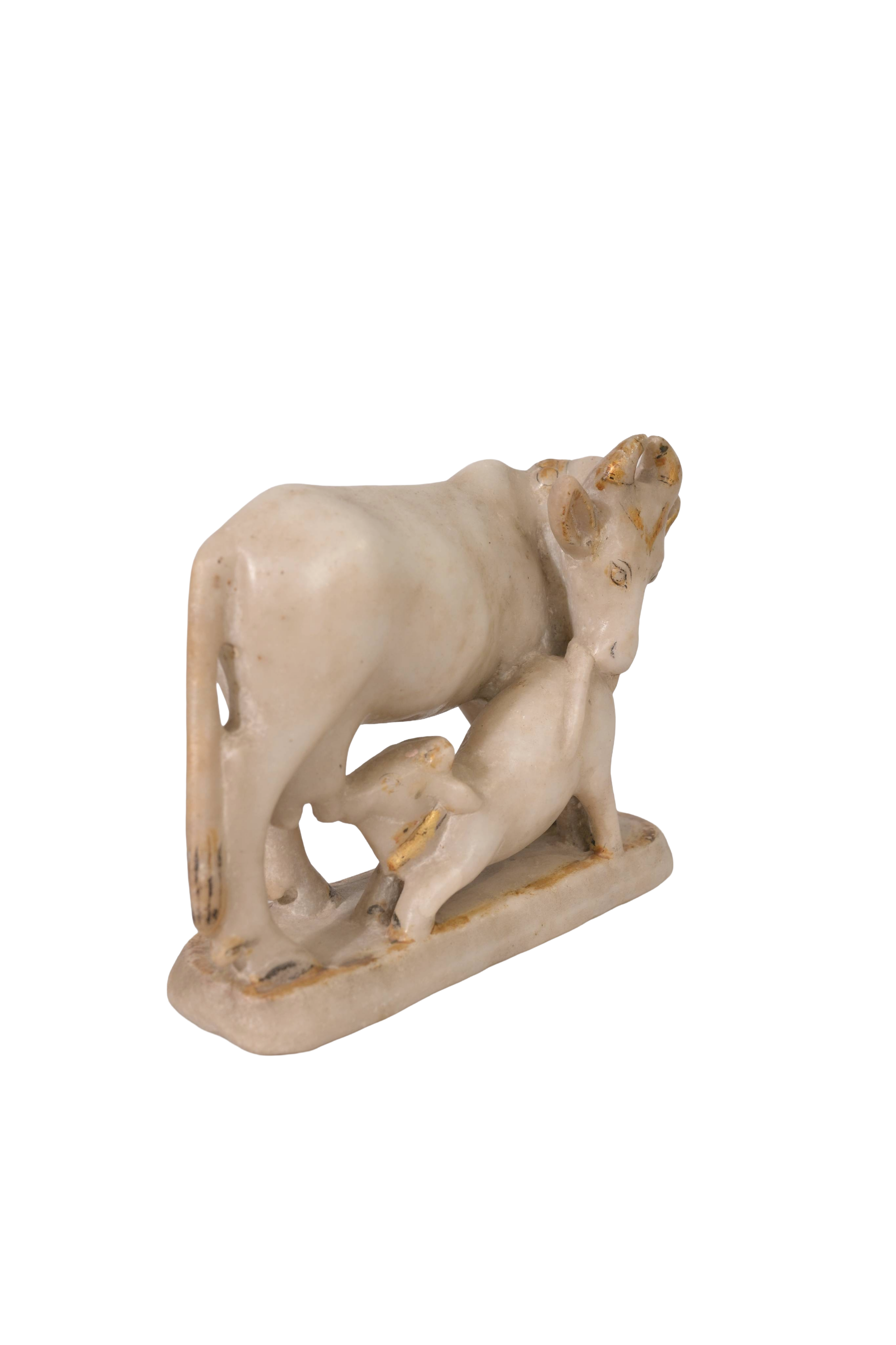 Marble Cow Calf Sculpture Pair