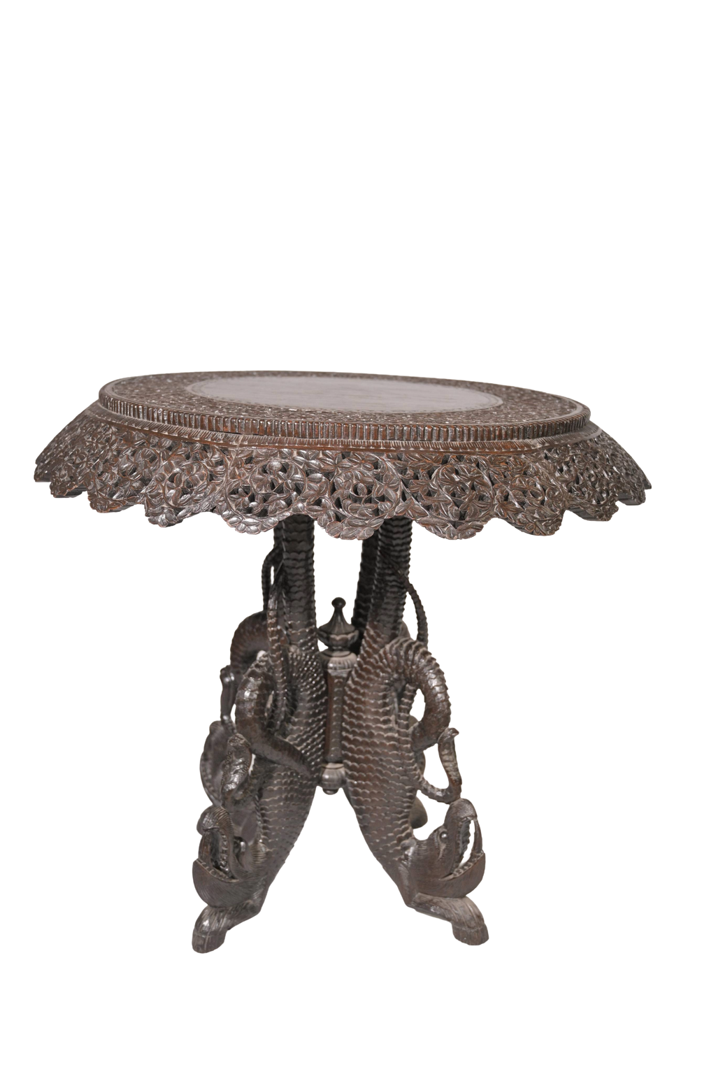 Maharaja Hand-Carved Lotus Pedestal Table