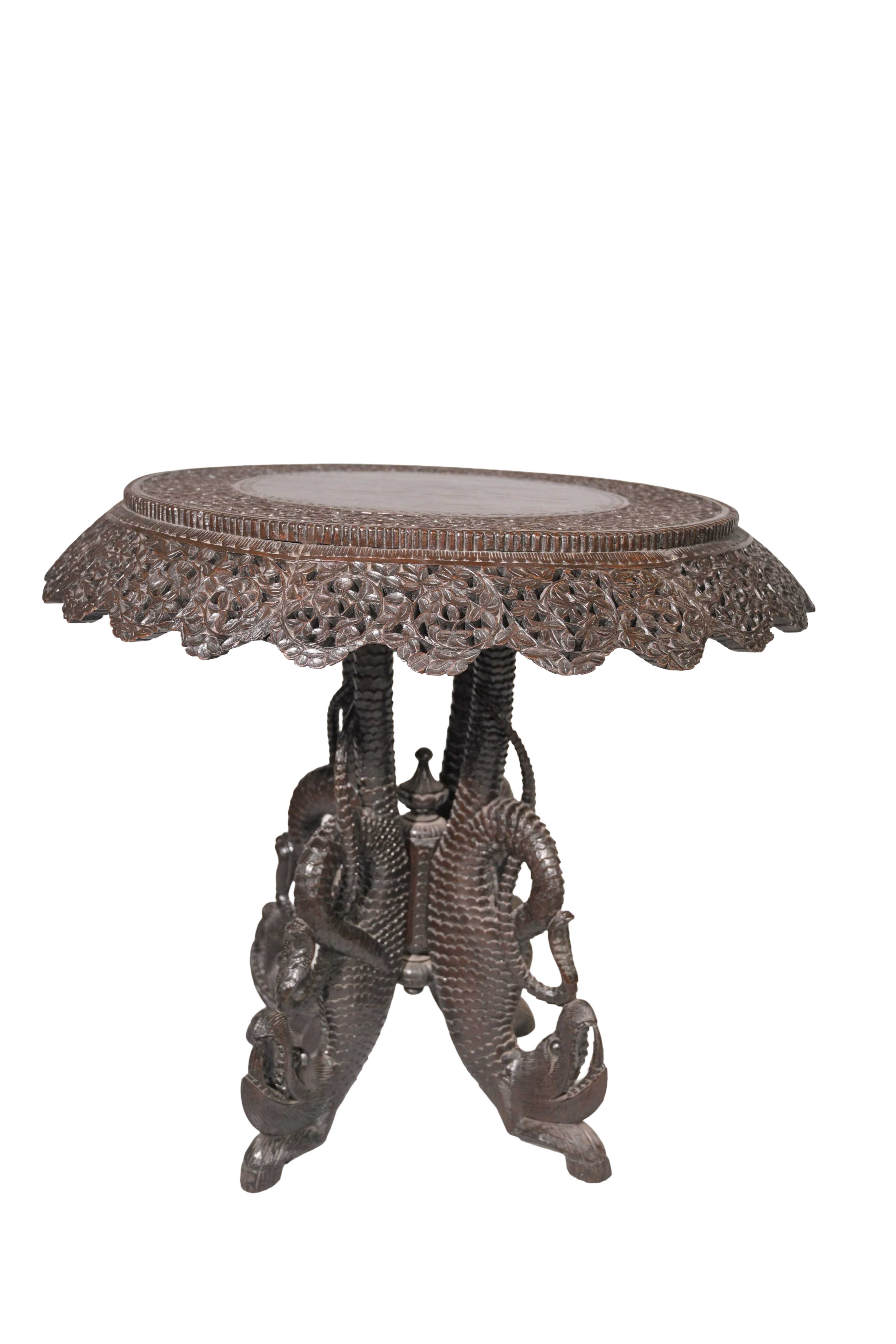 Maharaja Hand-Carved Lotus Pedestal Table