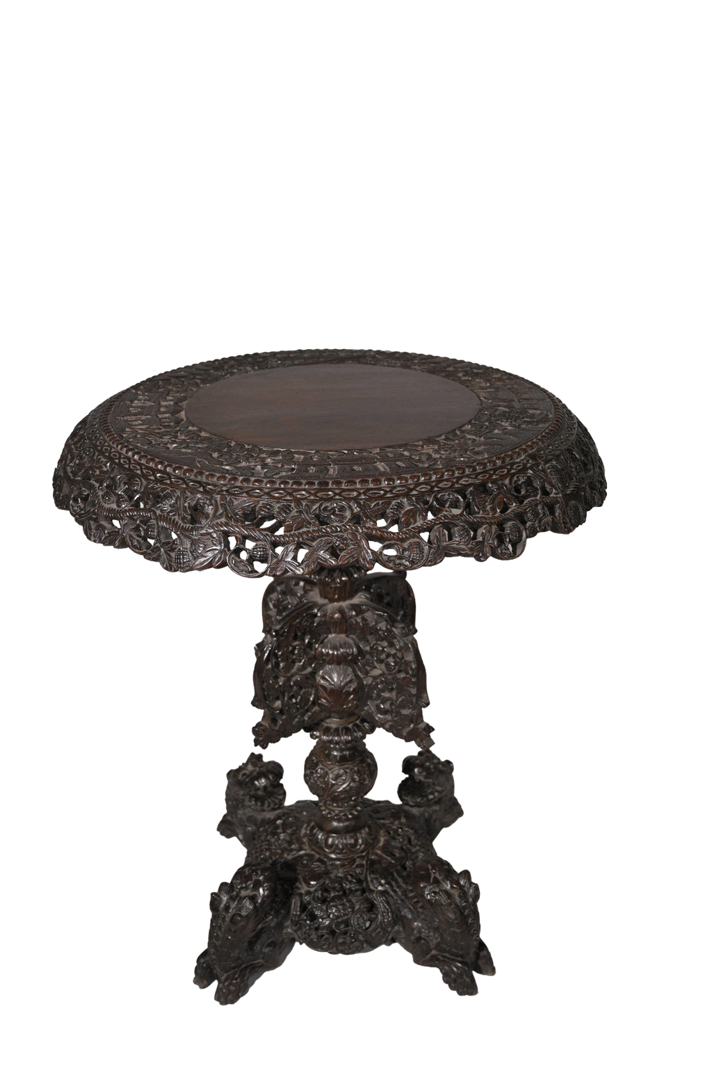 Ornate Vintage Round Pedestal Coffee Table Hand Carved Wood