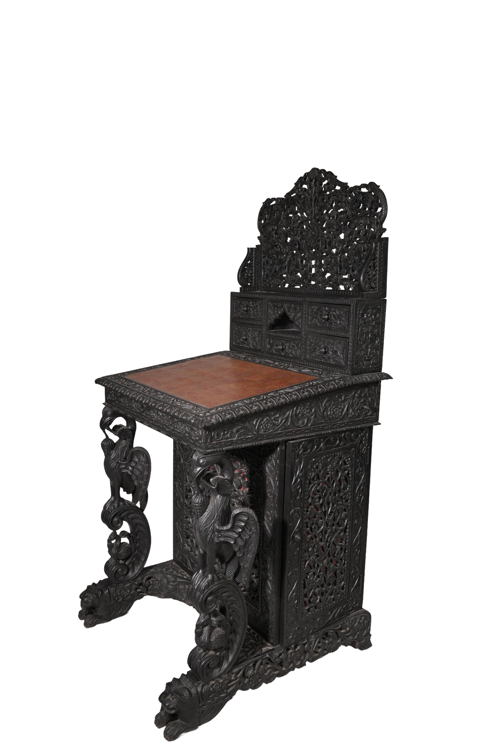 Luxury Antique Hand-Carved Maharaja Writing Desk with Hidden Storage Drawers