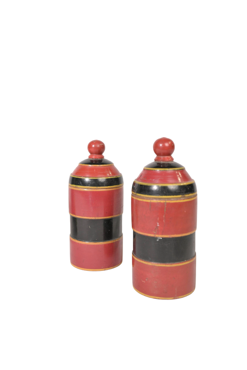 Antique Hand-Painted Spice Canister Pair
