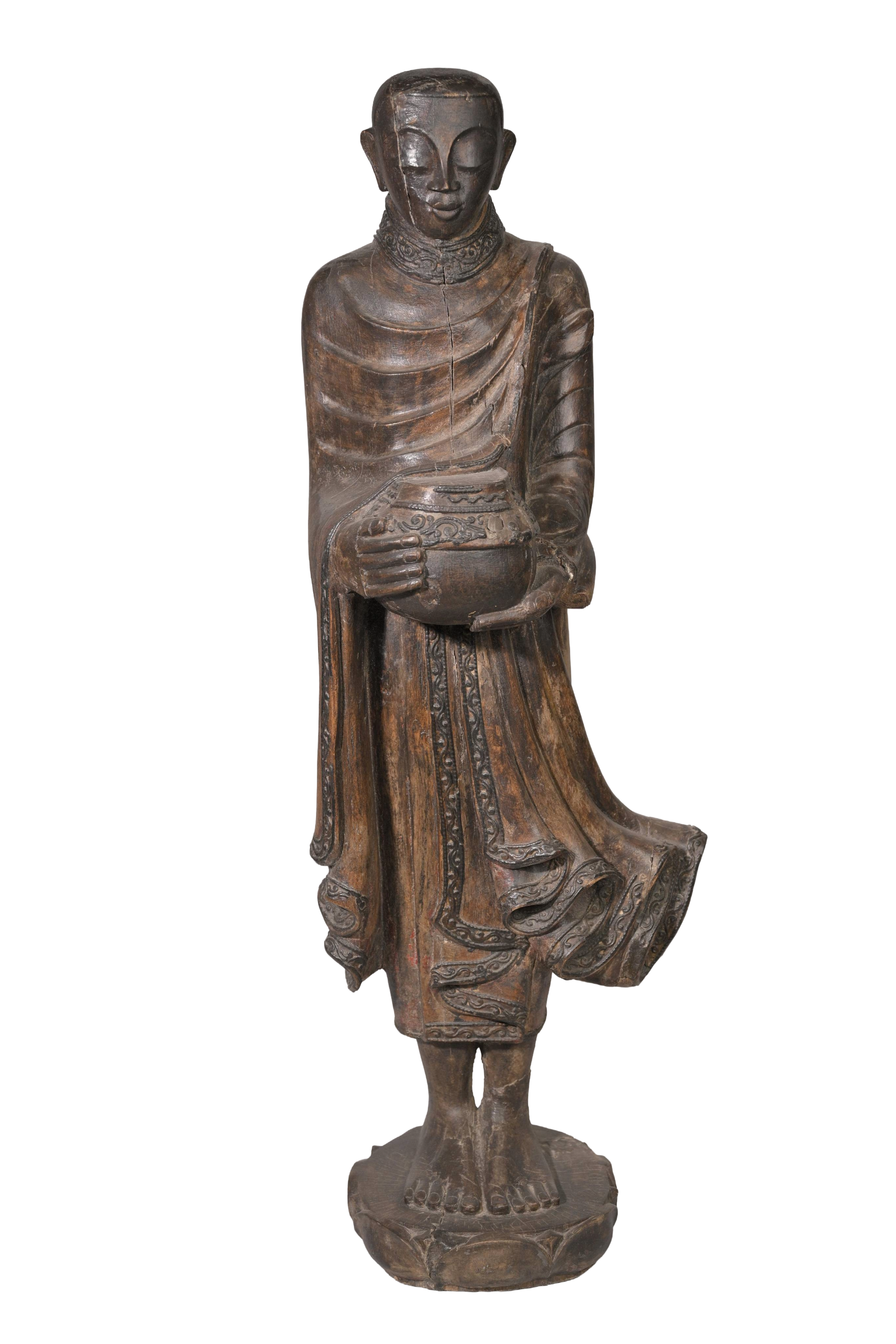 Antique Wooden Monk Sculpture