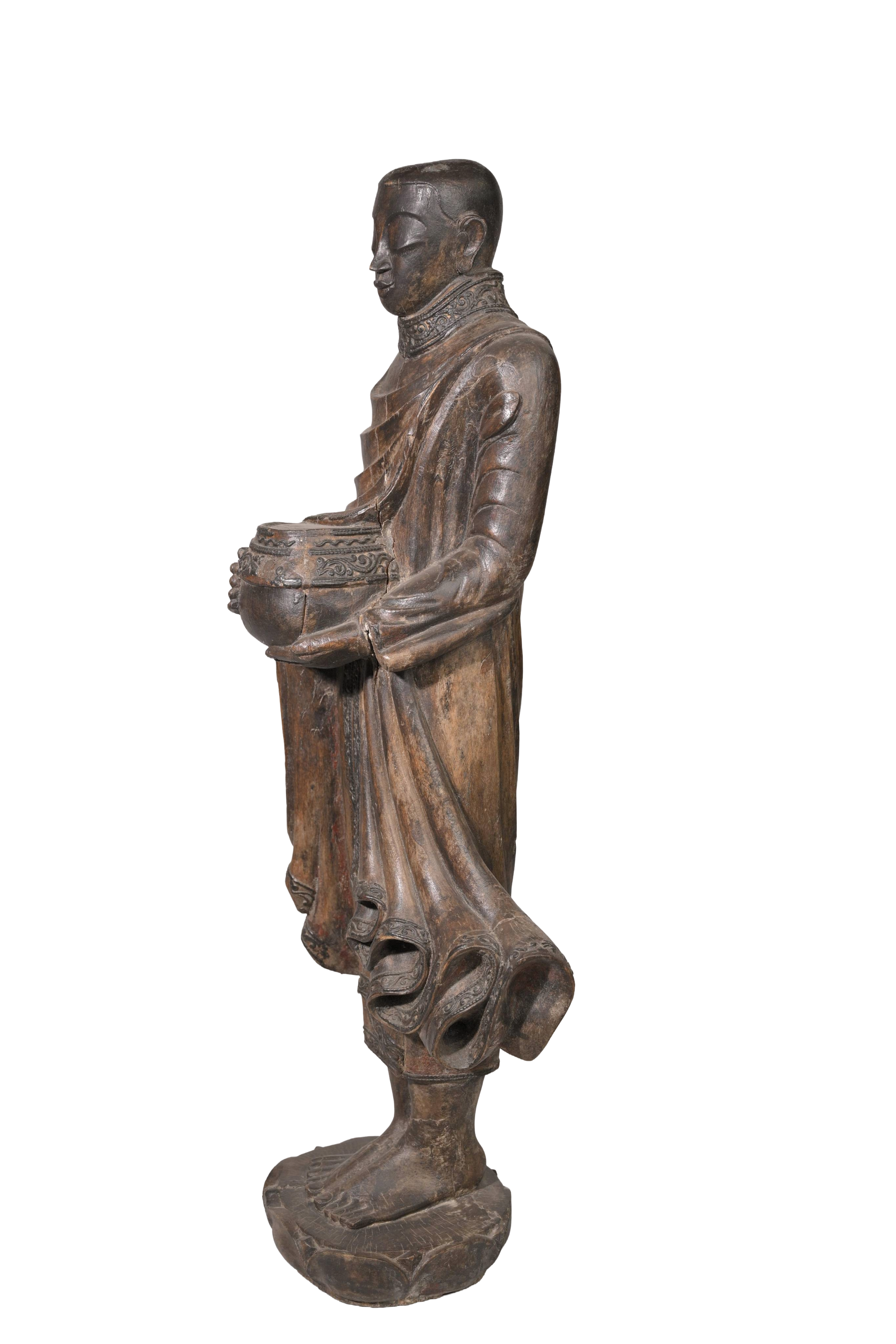Antique Wooden Monk Sculpture