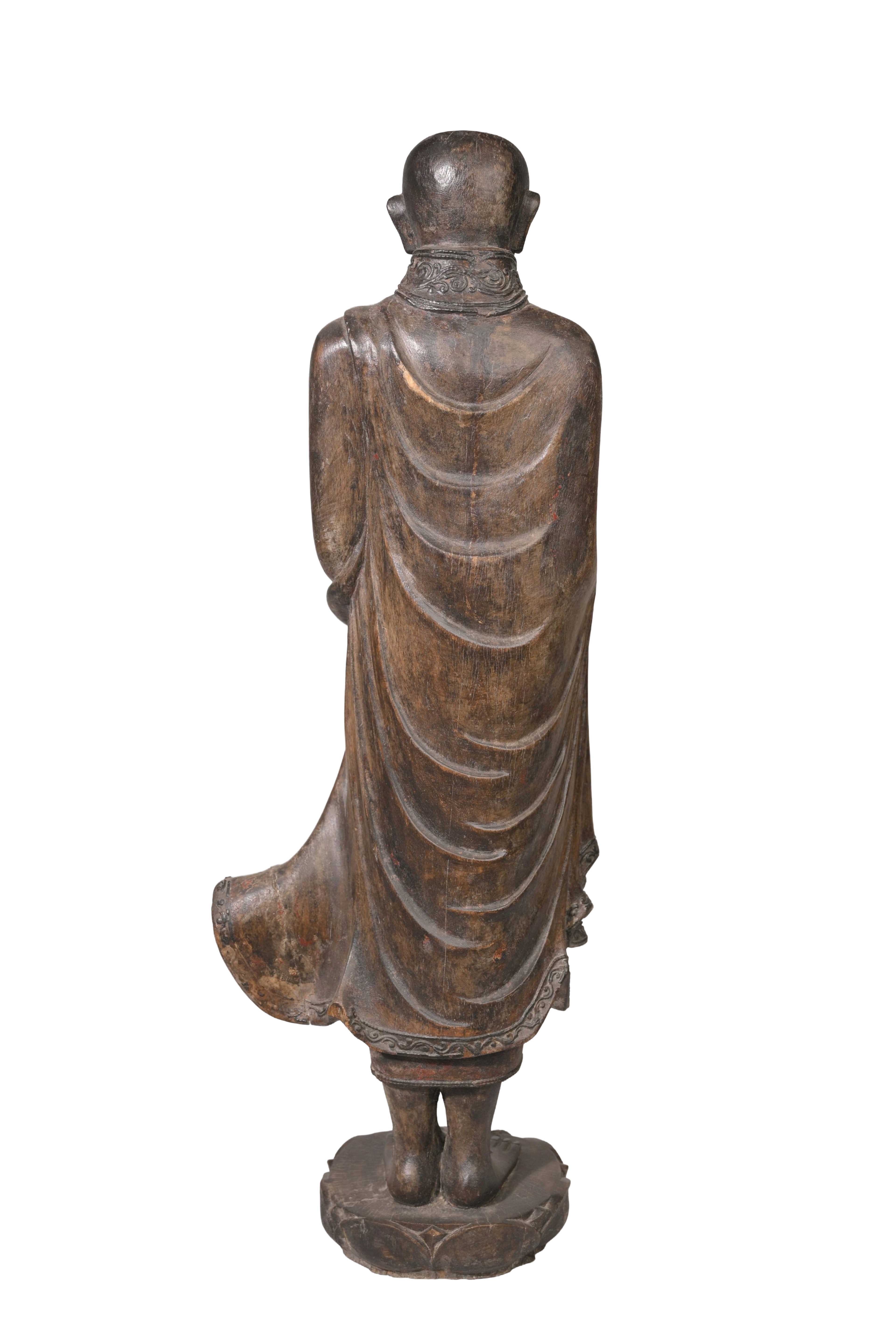 Antique Wooden Monk Sculpture