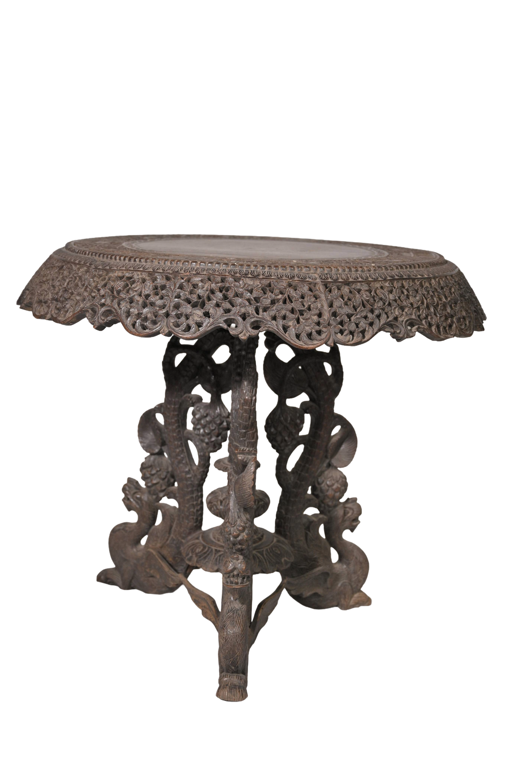 Hand-Carved Round Pedestal Table
