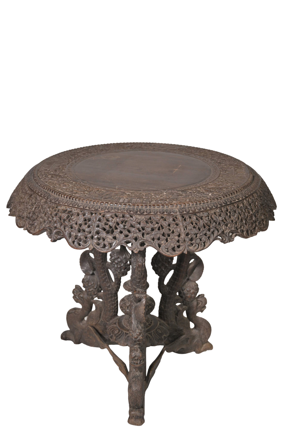Hand-Carved Round Pedestal Table