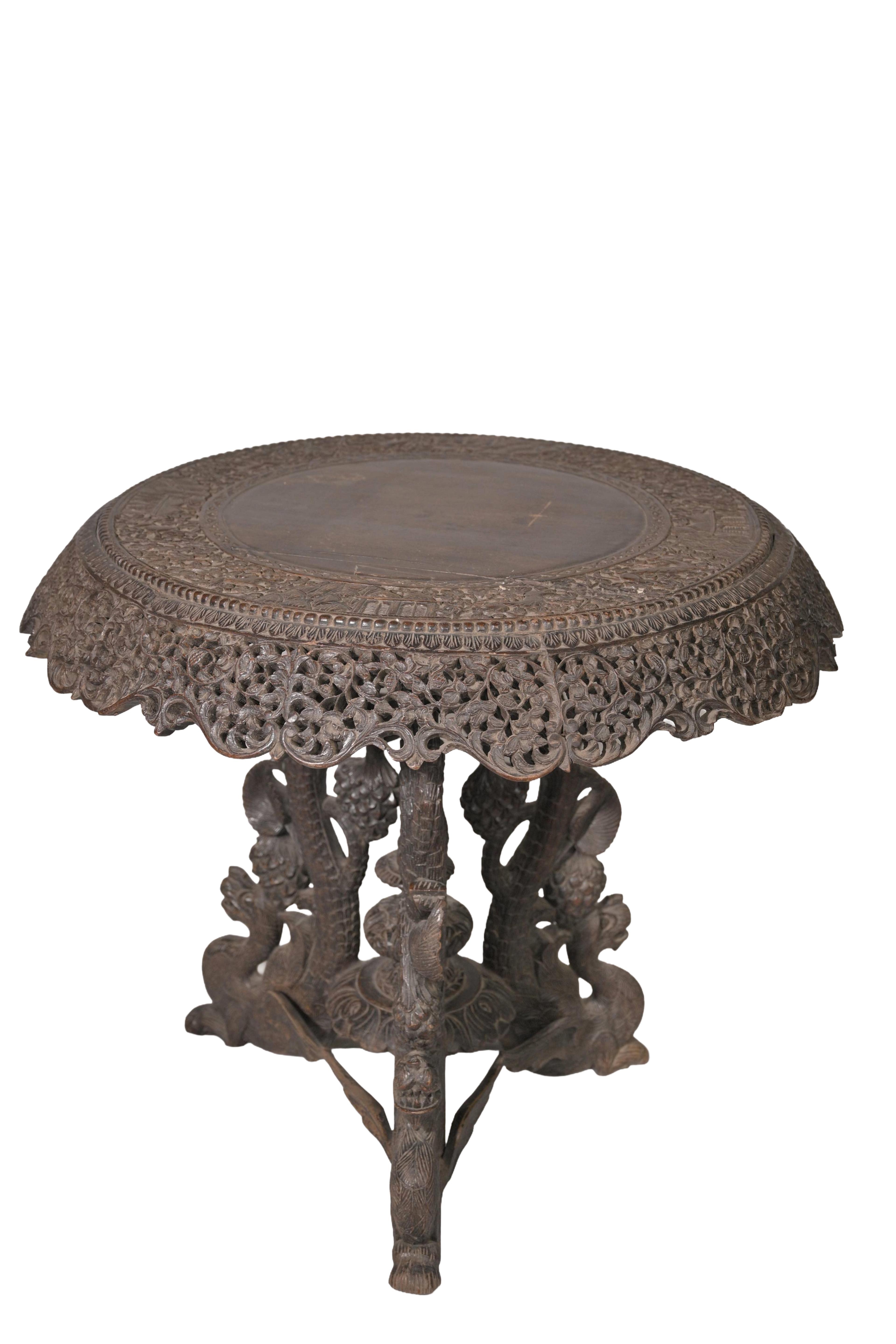 Hand-Carved Round Pedestal Table
