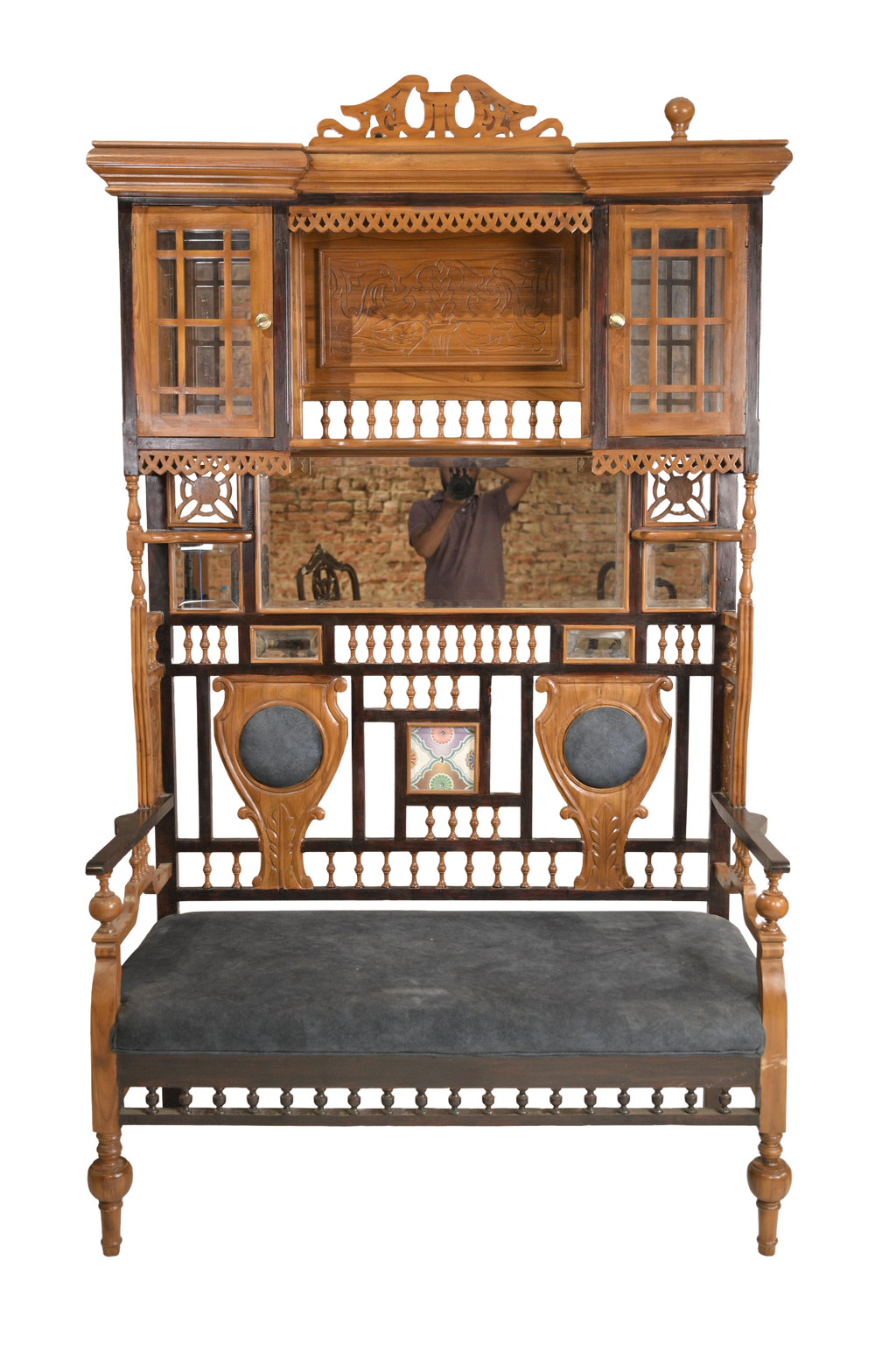 Antique Jharokha Bench Display Cabinet