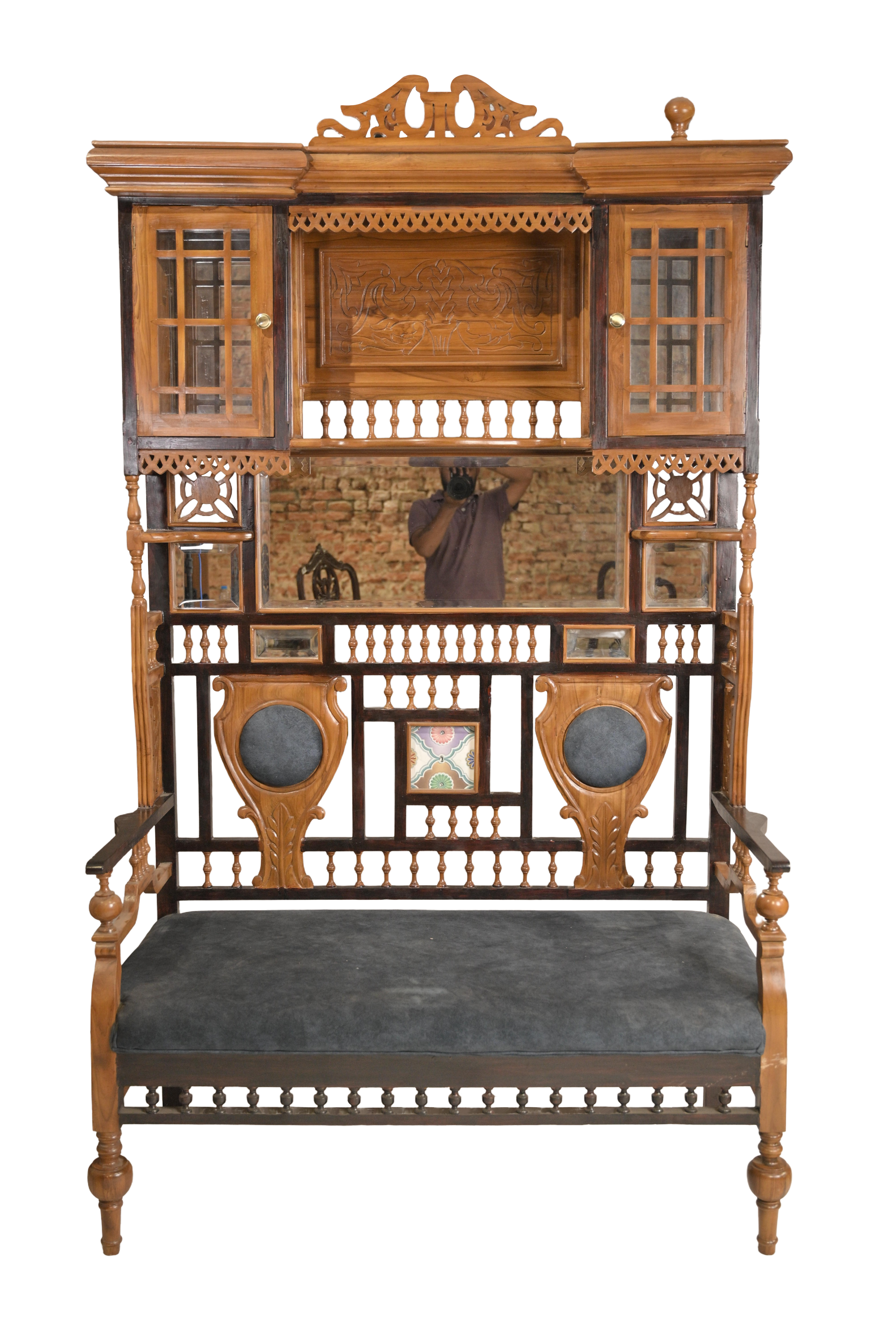 Antique Jharokha Bench Display Cabinet