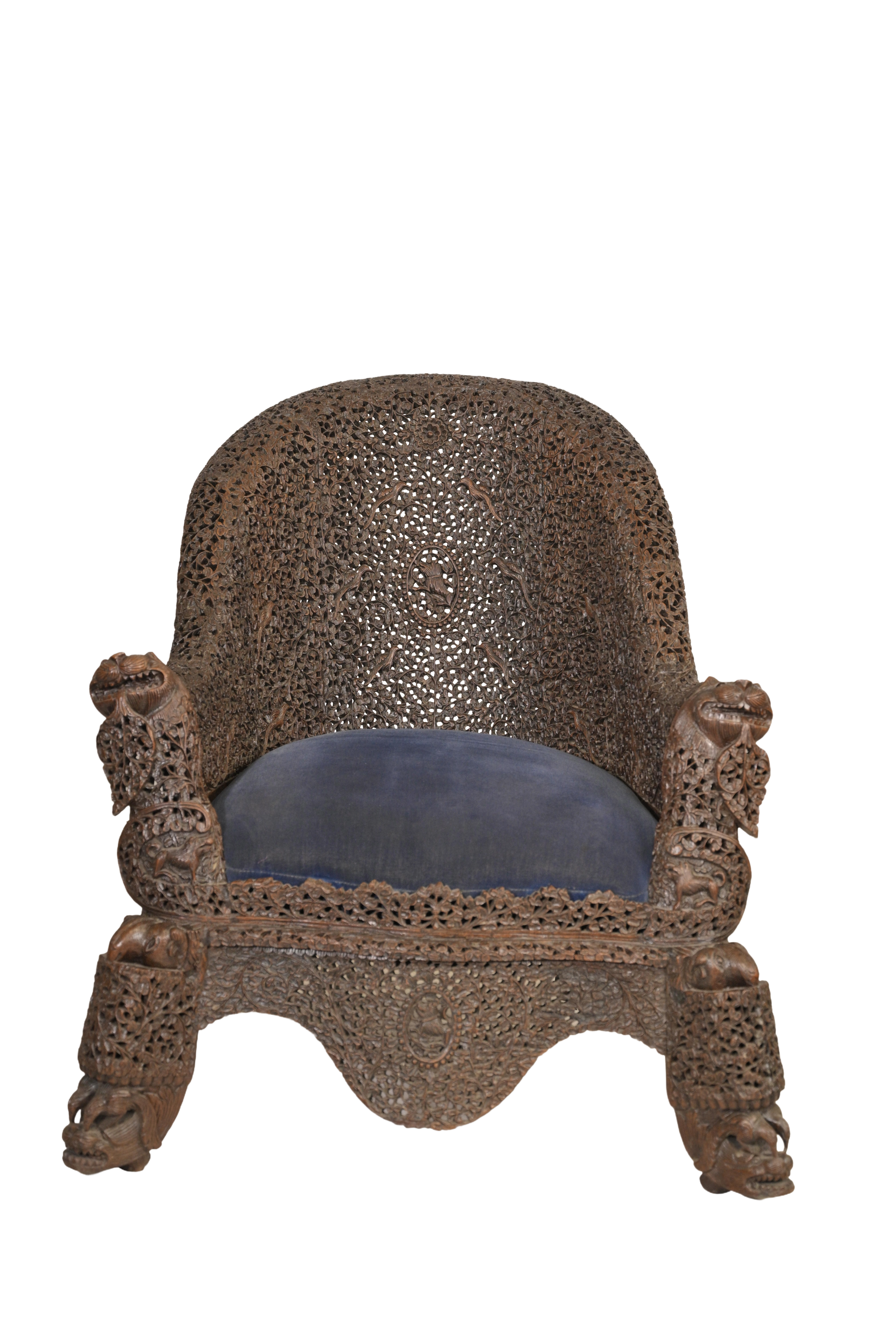 Hand-Carved Royal Throne Chair