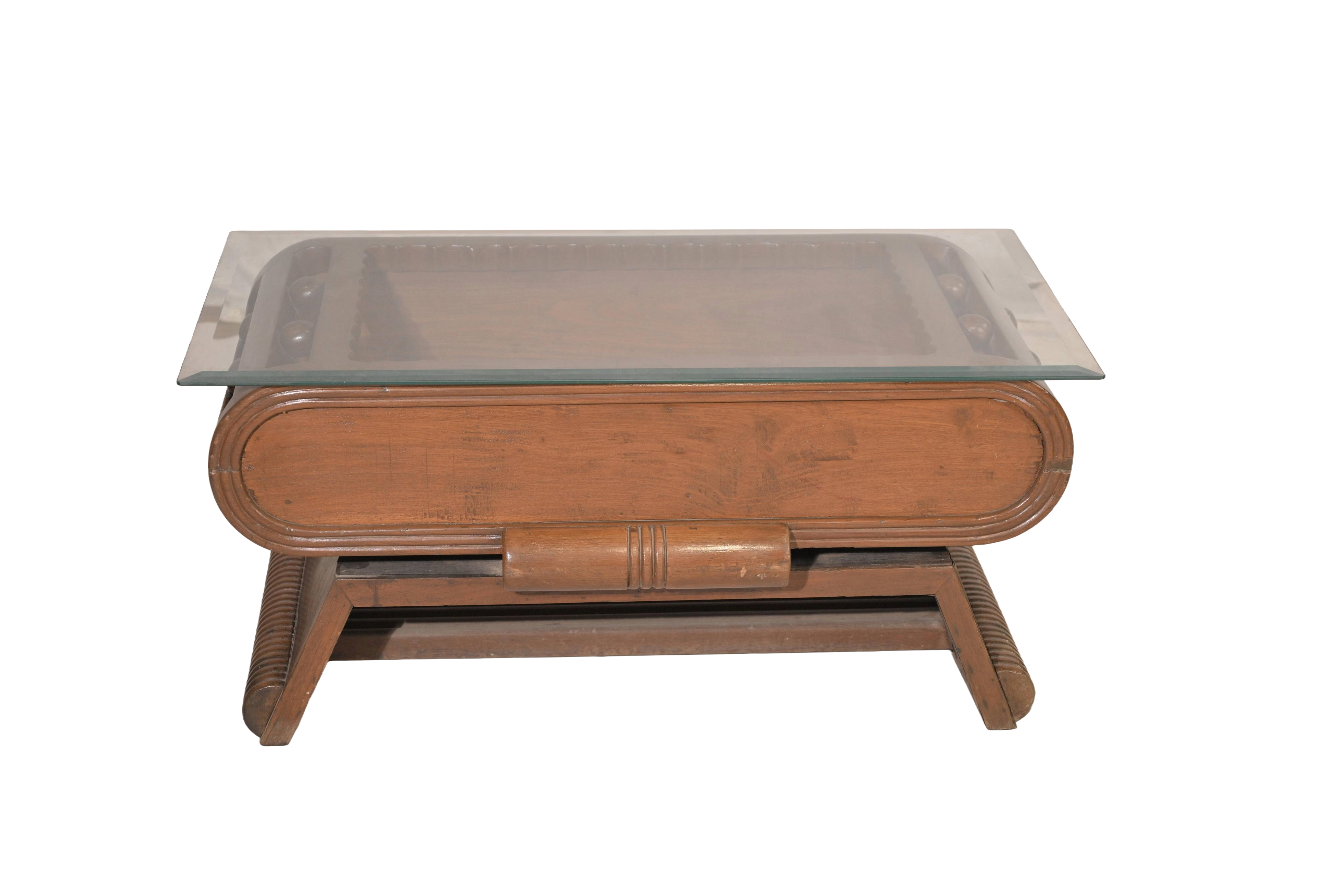 Glass Top Wooden Coffee Table