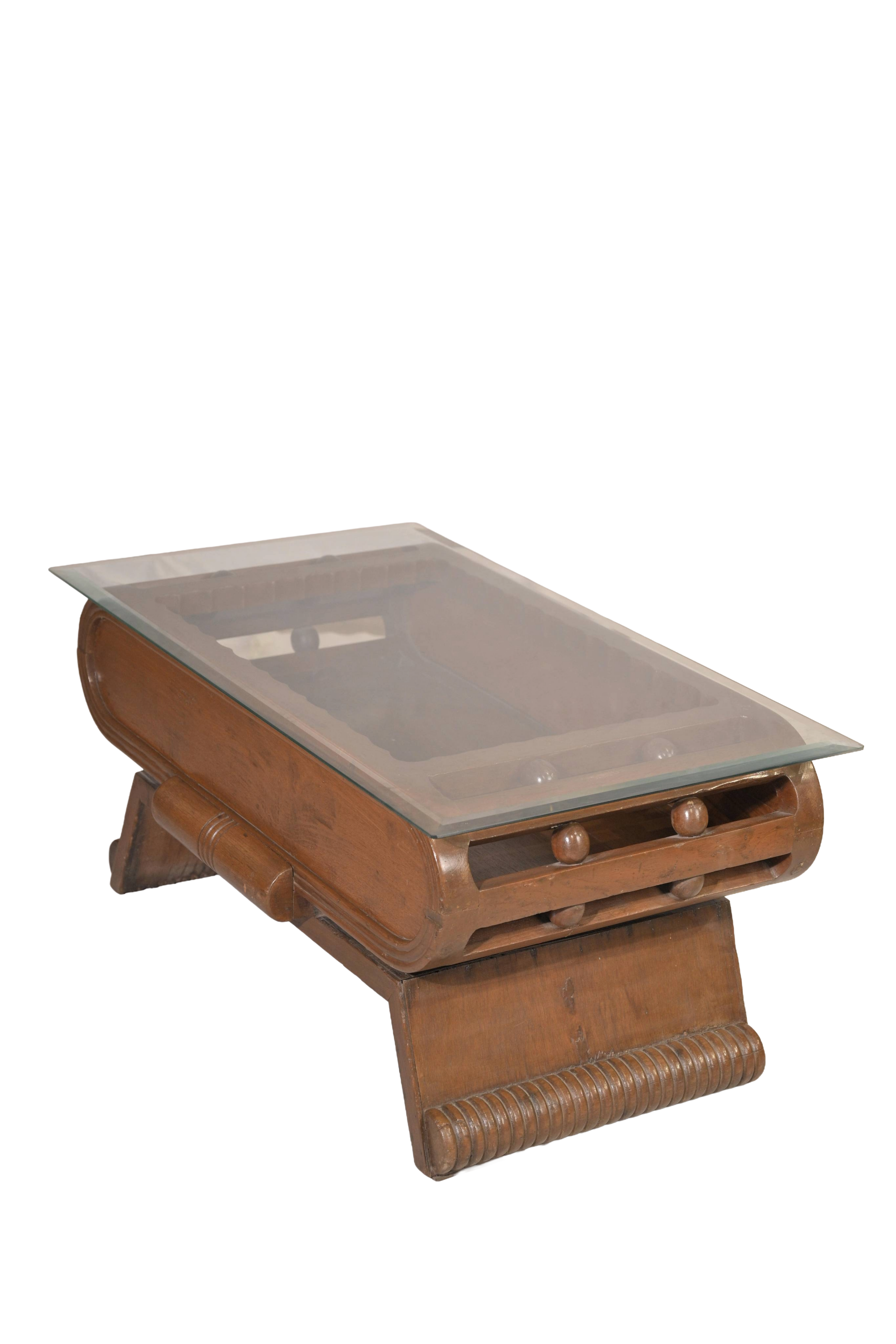 Glass Top Wooden Coffee Table