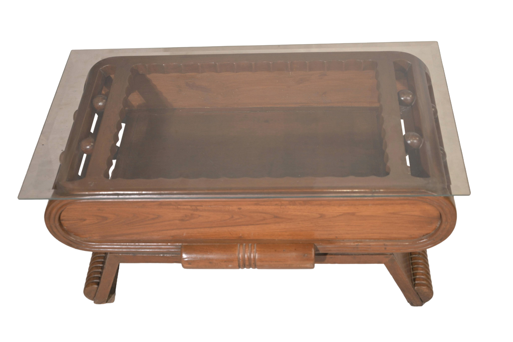 Glass Top Wooden Coffee Table