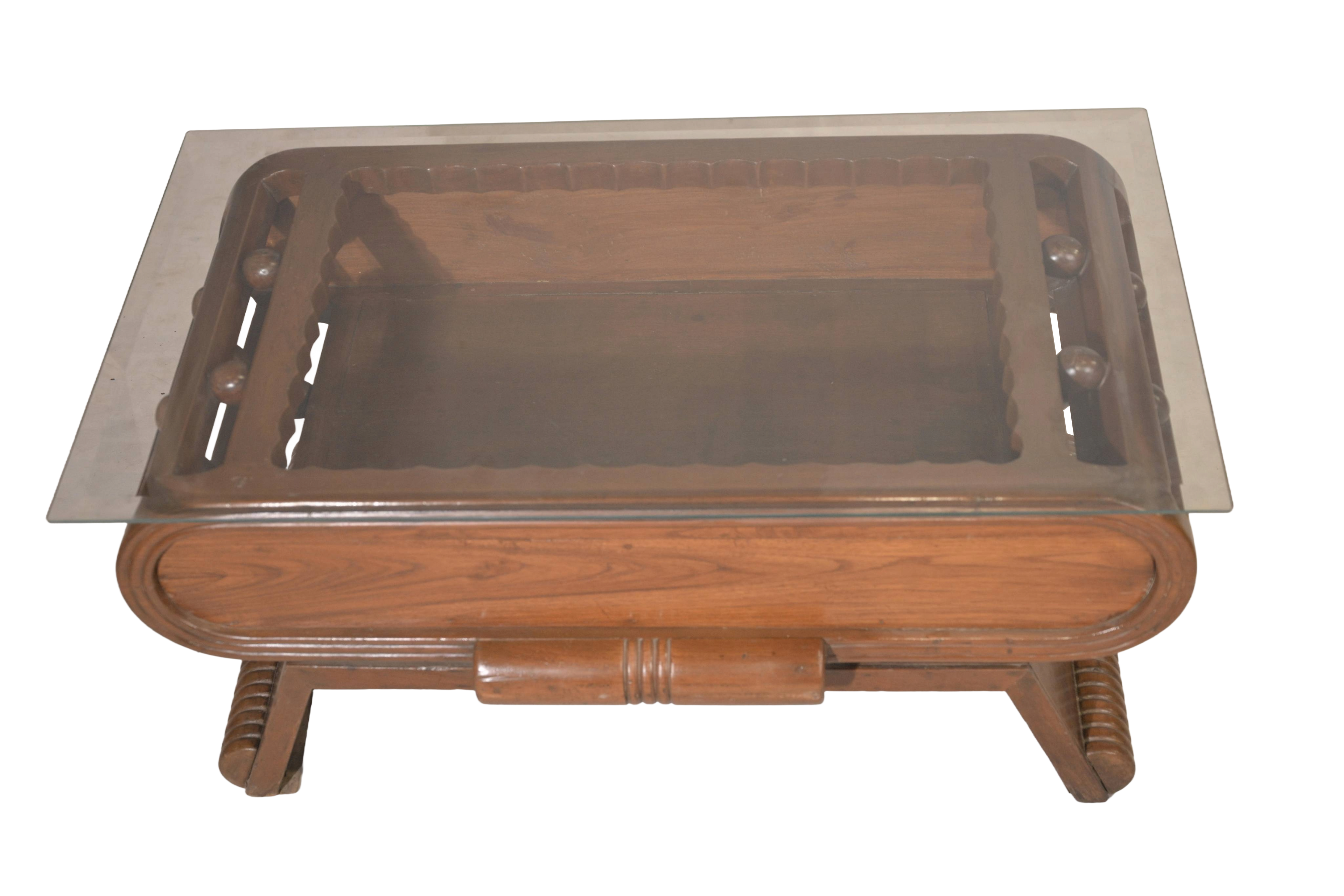 Glass Top Wooden Coffee Table