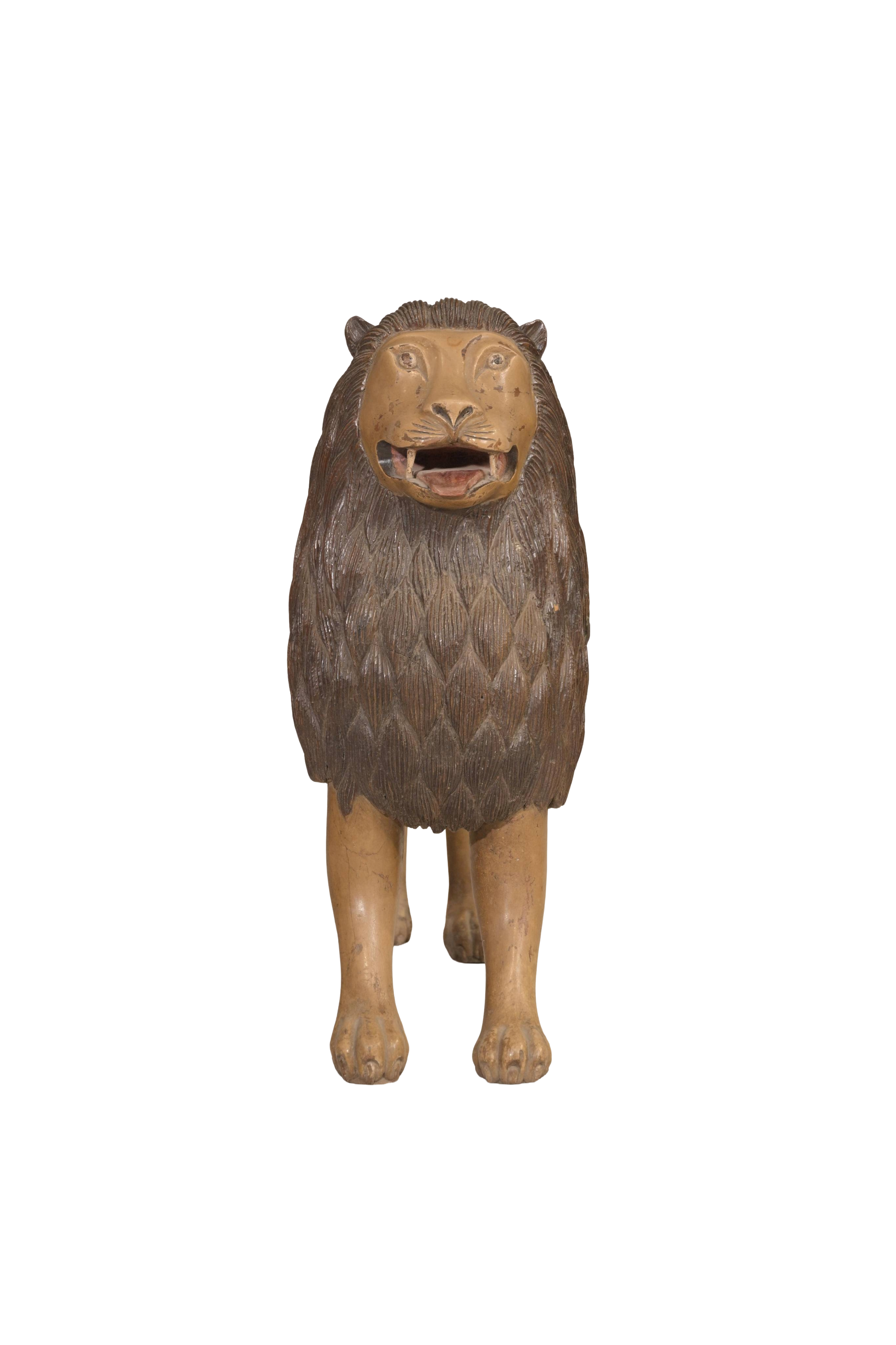 Vintage Wooden Lion Sculpture