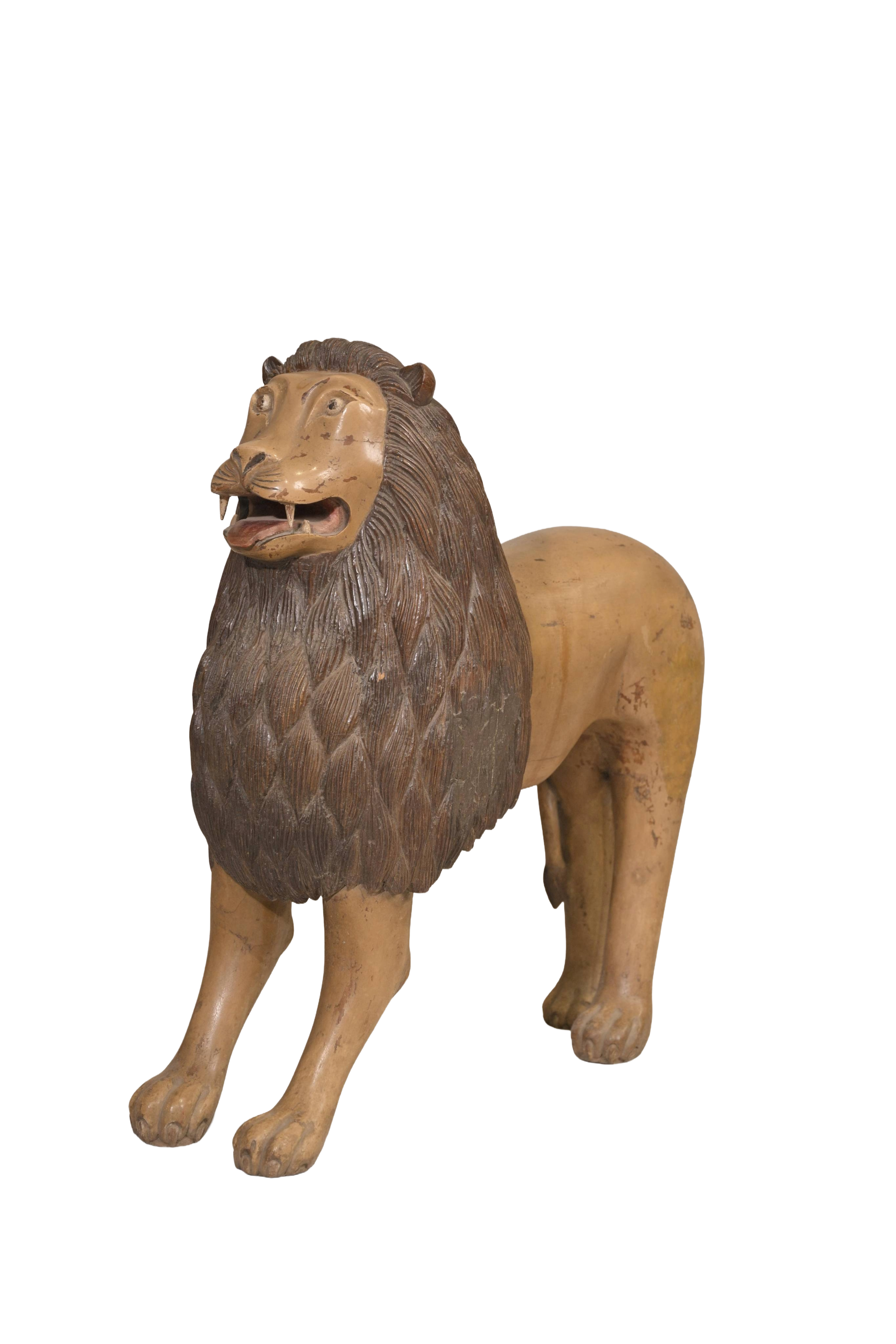 Vintage Wooden Lion Sculpture