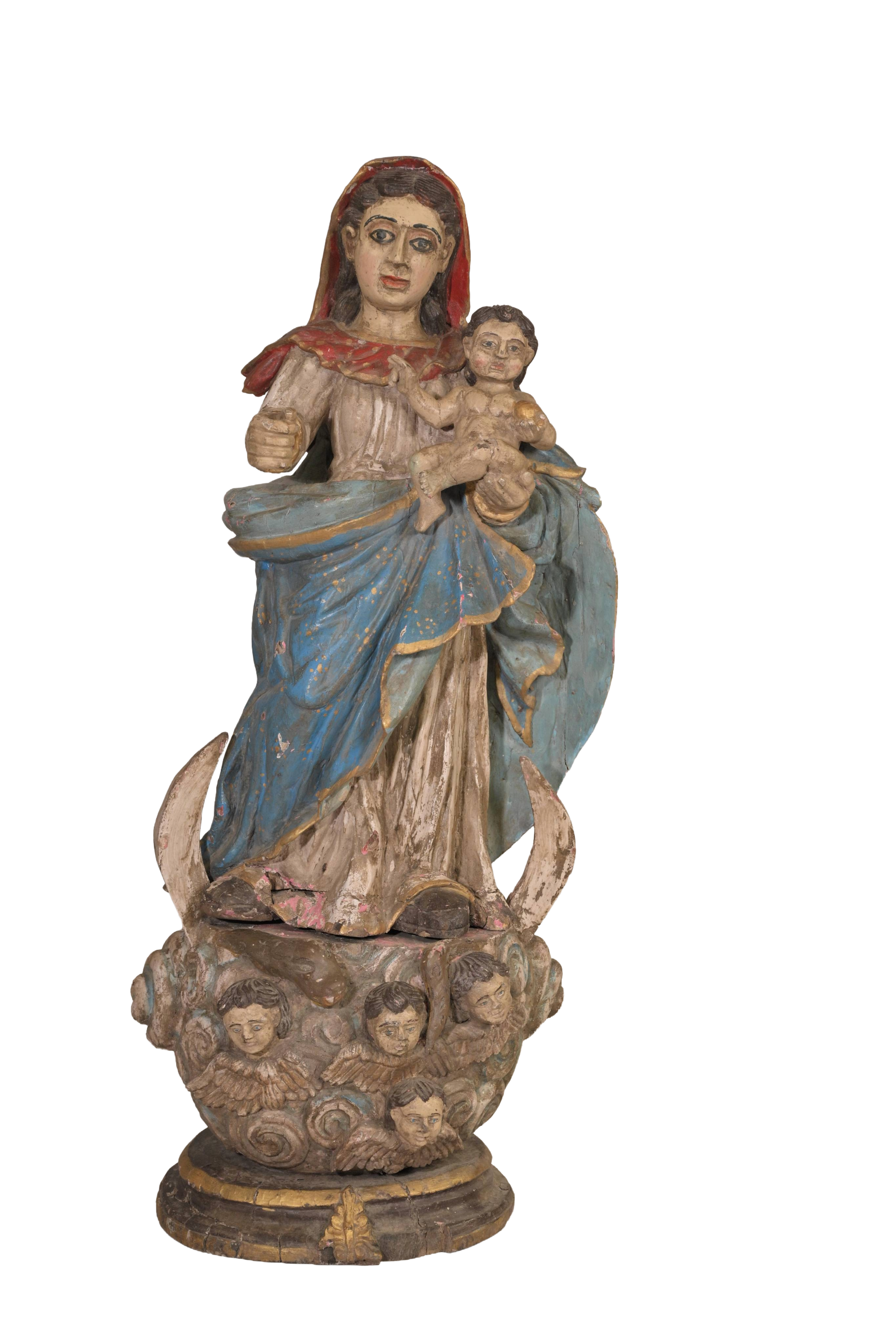 Antique Madonna Child Statue