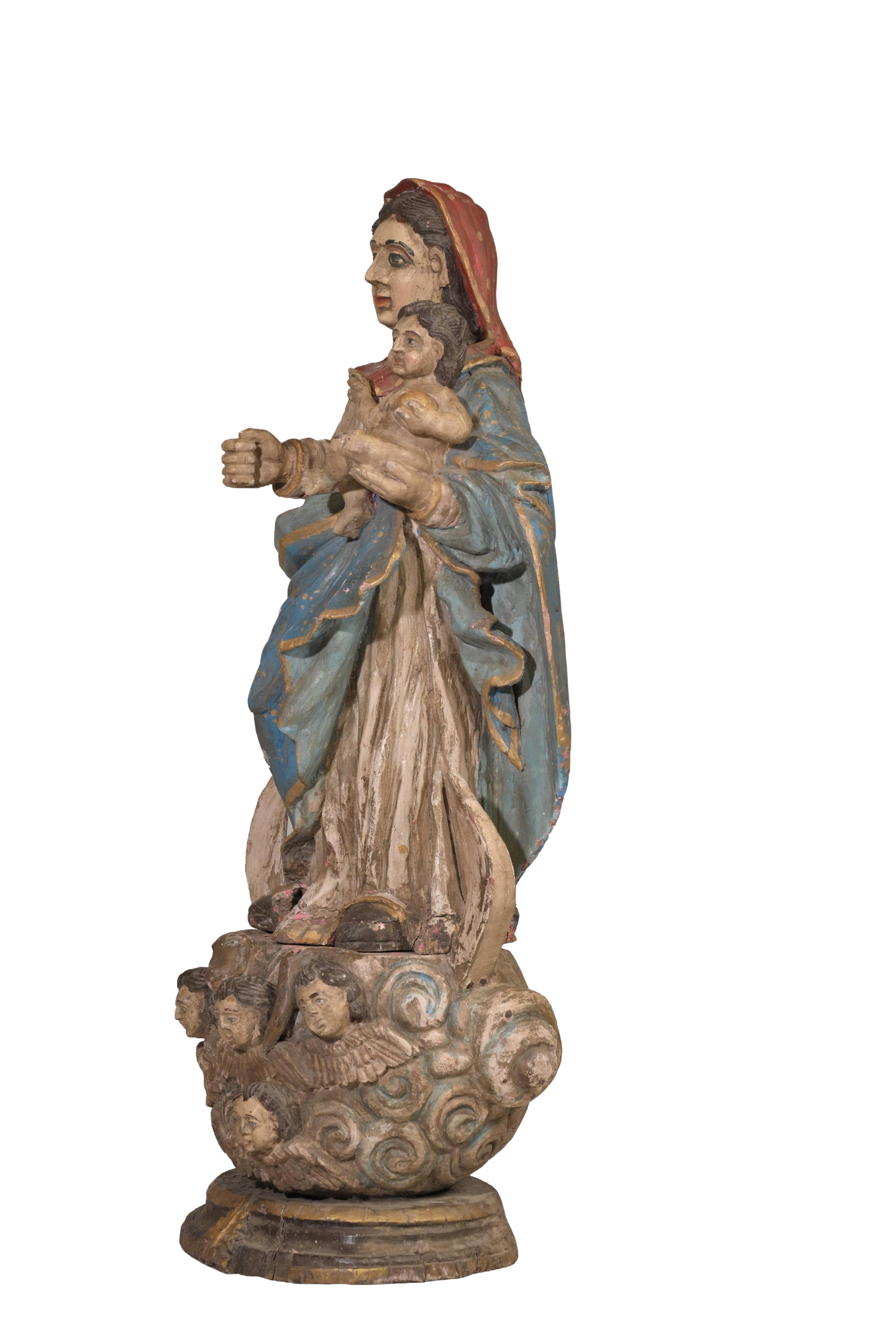 Antique Madonna Child Statue