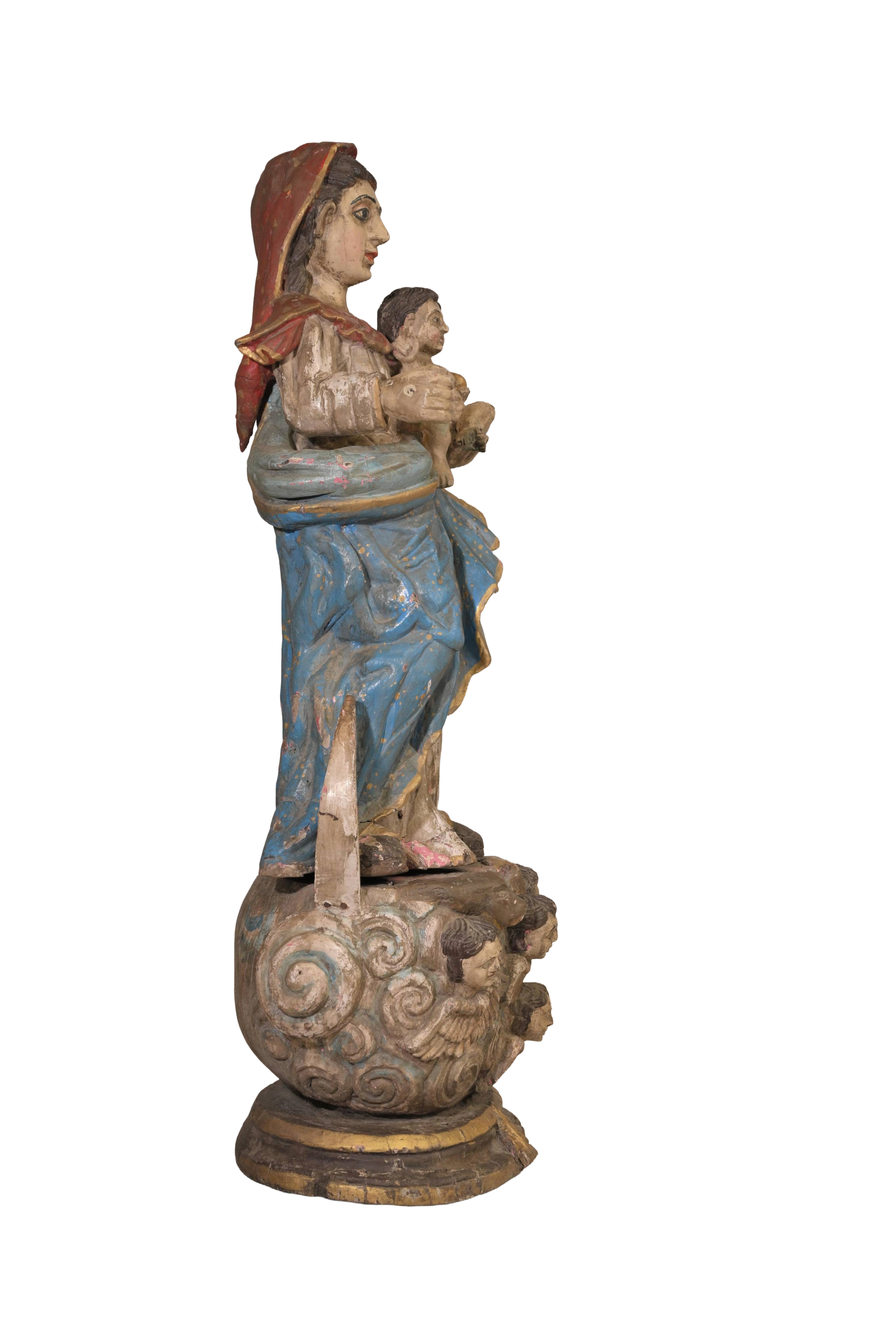Antique Madonna Child Statue
