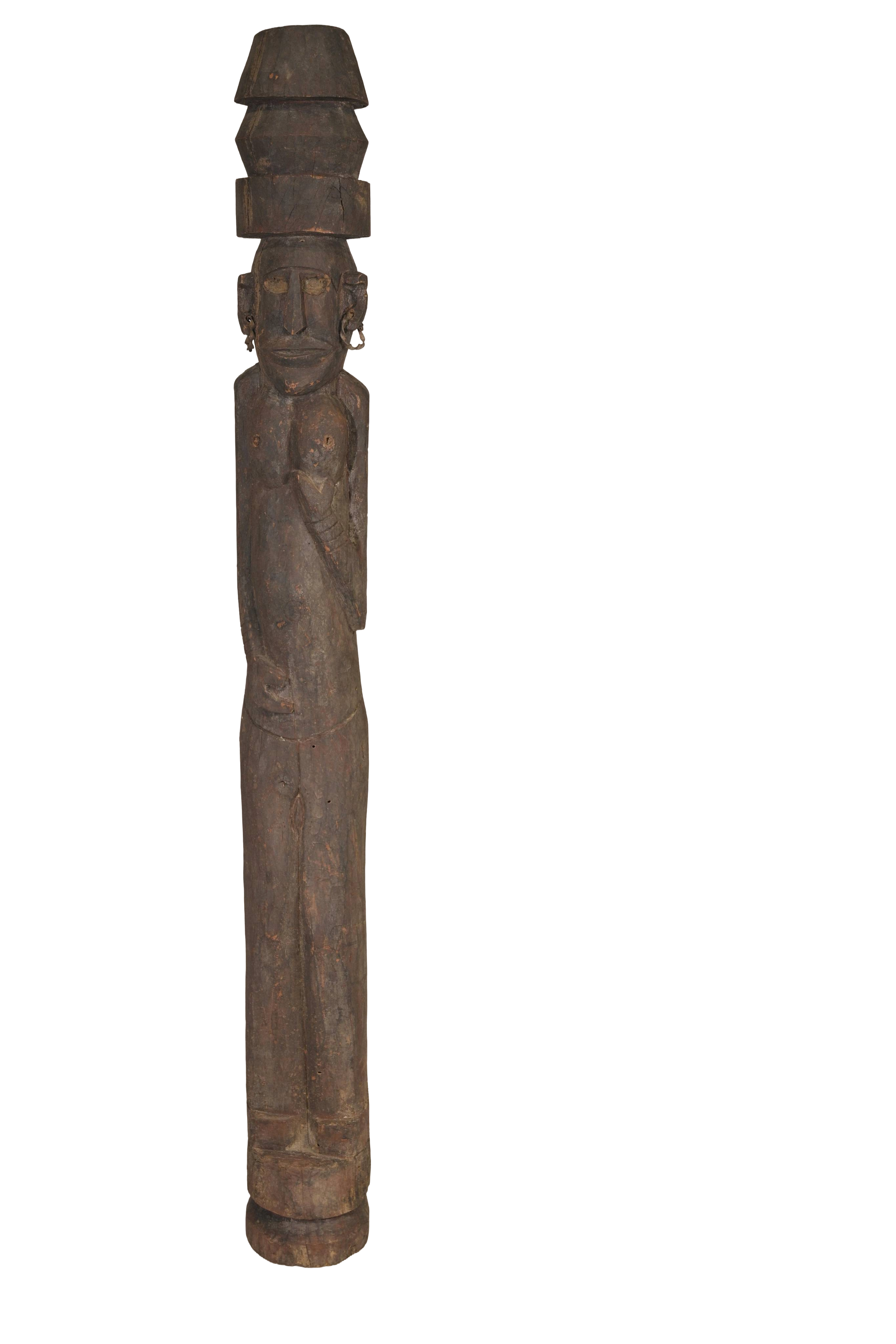 Tribal Hand-Carved Wooden Totem Sculpture