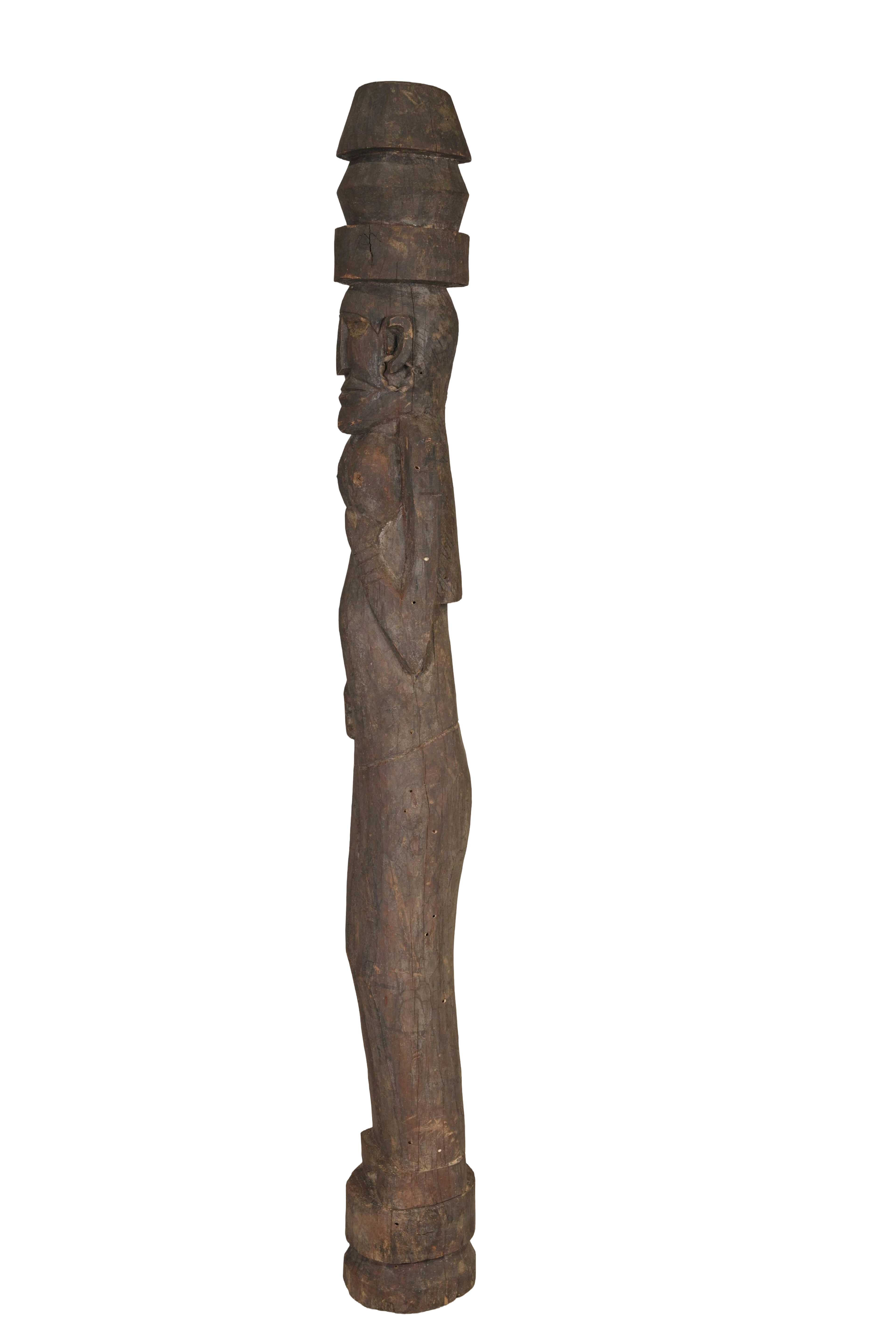 Tribal Hand-Carved Wooden Totem Sculpture