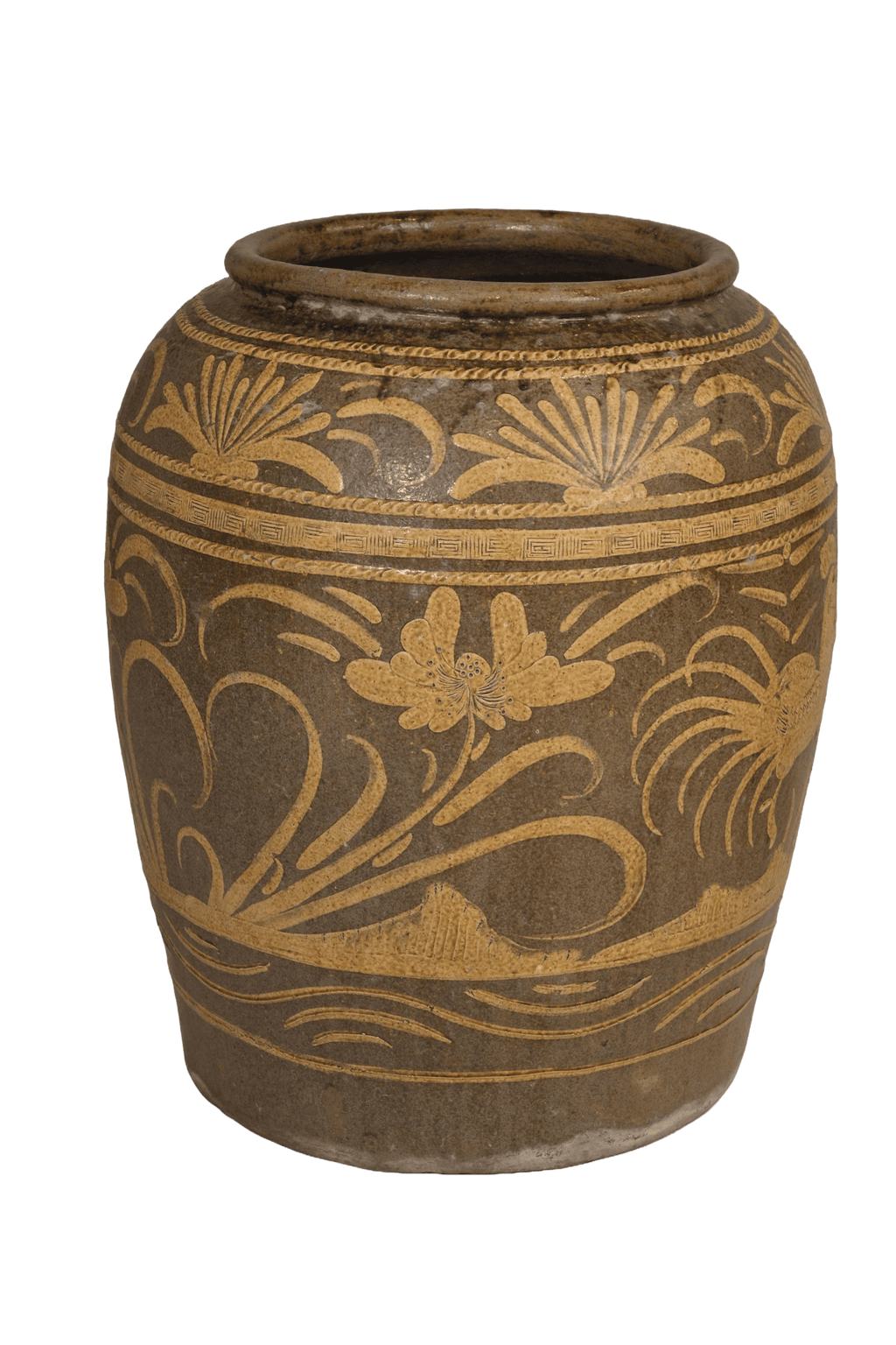 Handcrafted Floral Engraved Ceramic Vessel