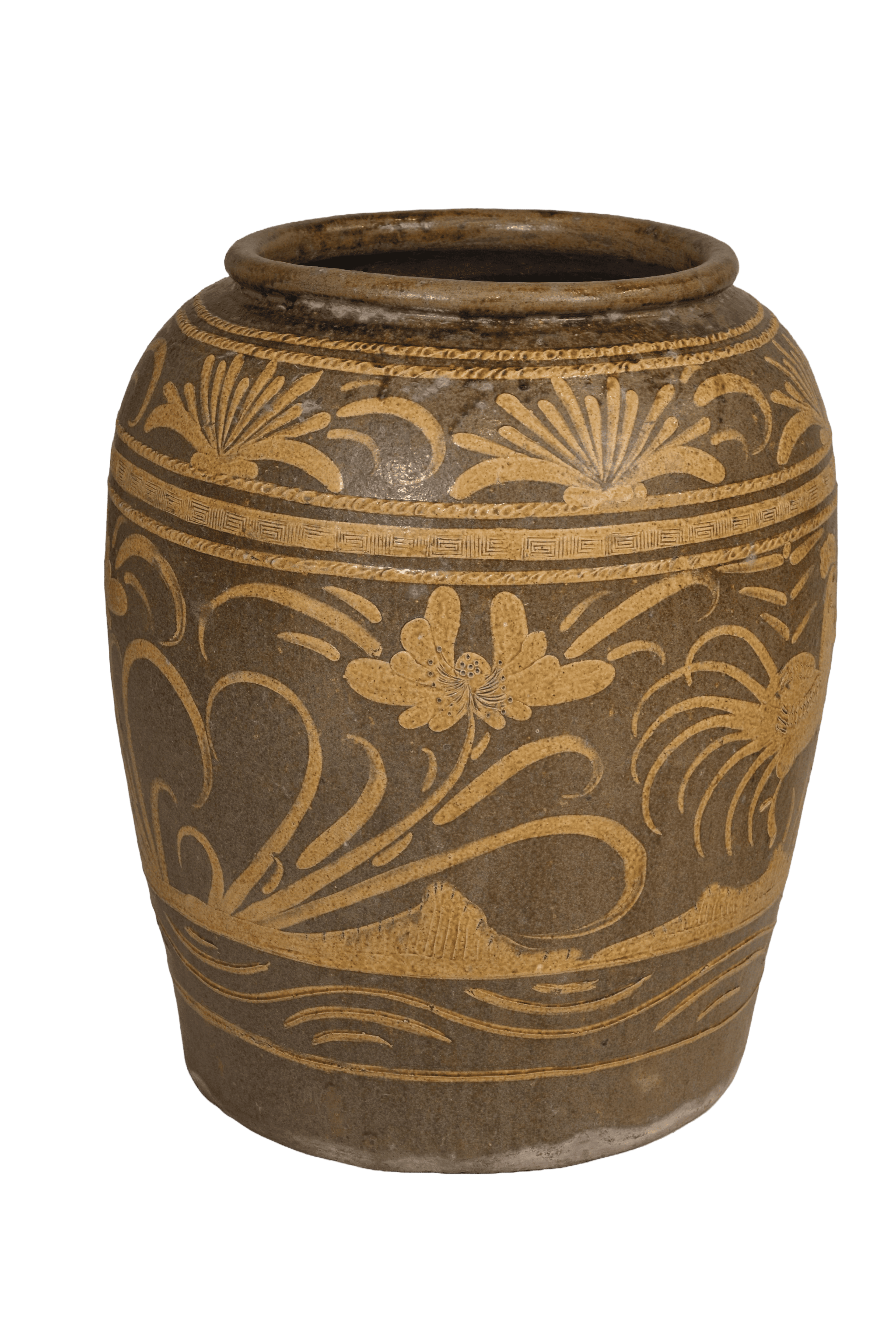 Handcrafted Floral Engraved Ceramic Vessel