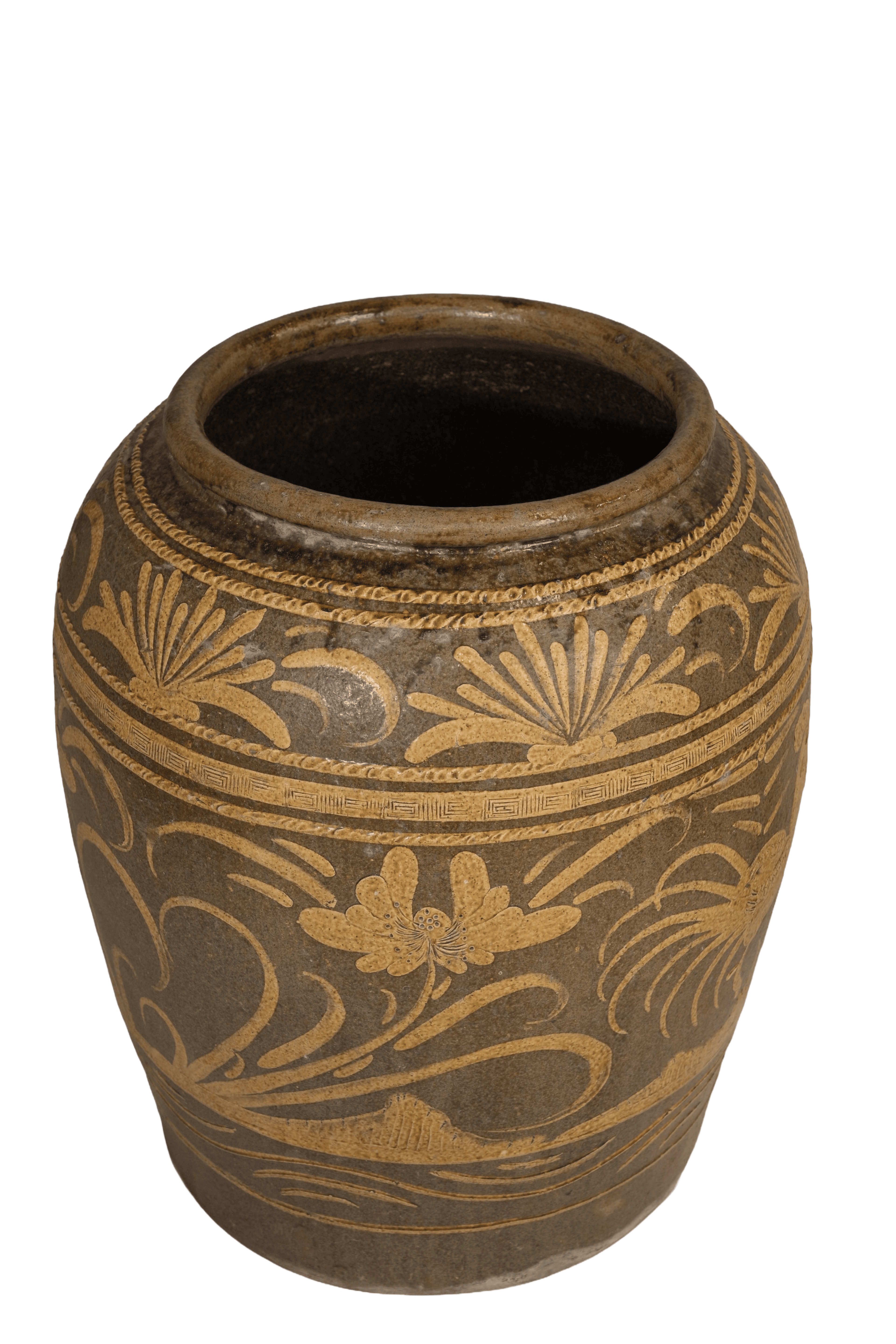 Handcrafted Floral Engraved Ceramic Vessel