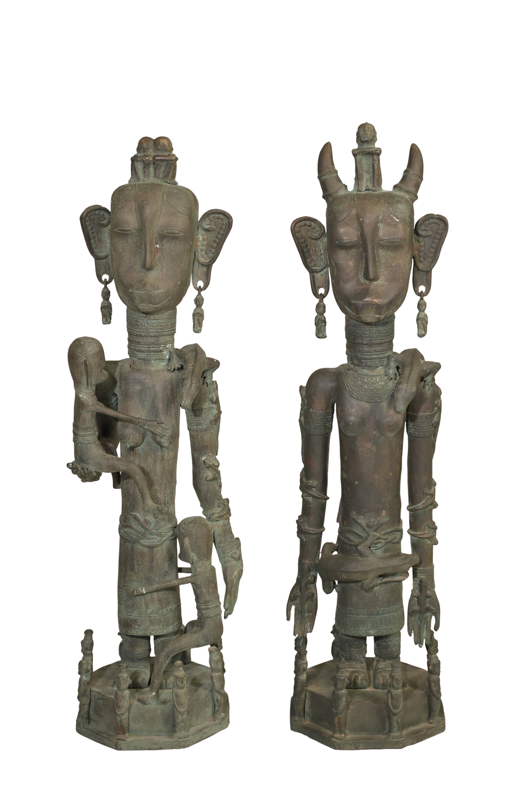 Timor Bronze Royal Figures Sculpture Duo