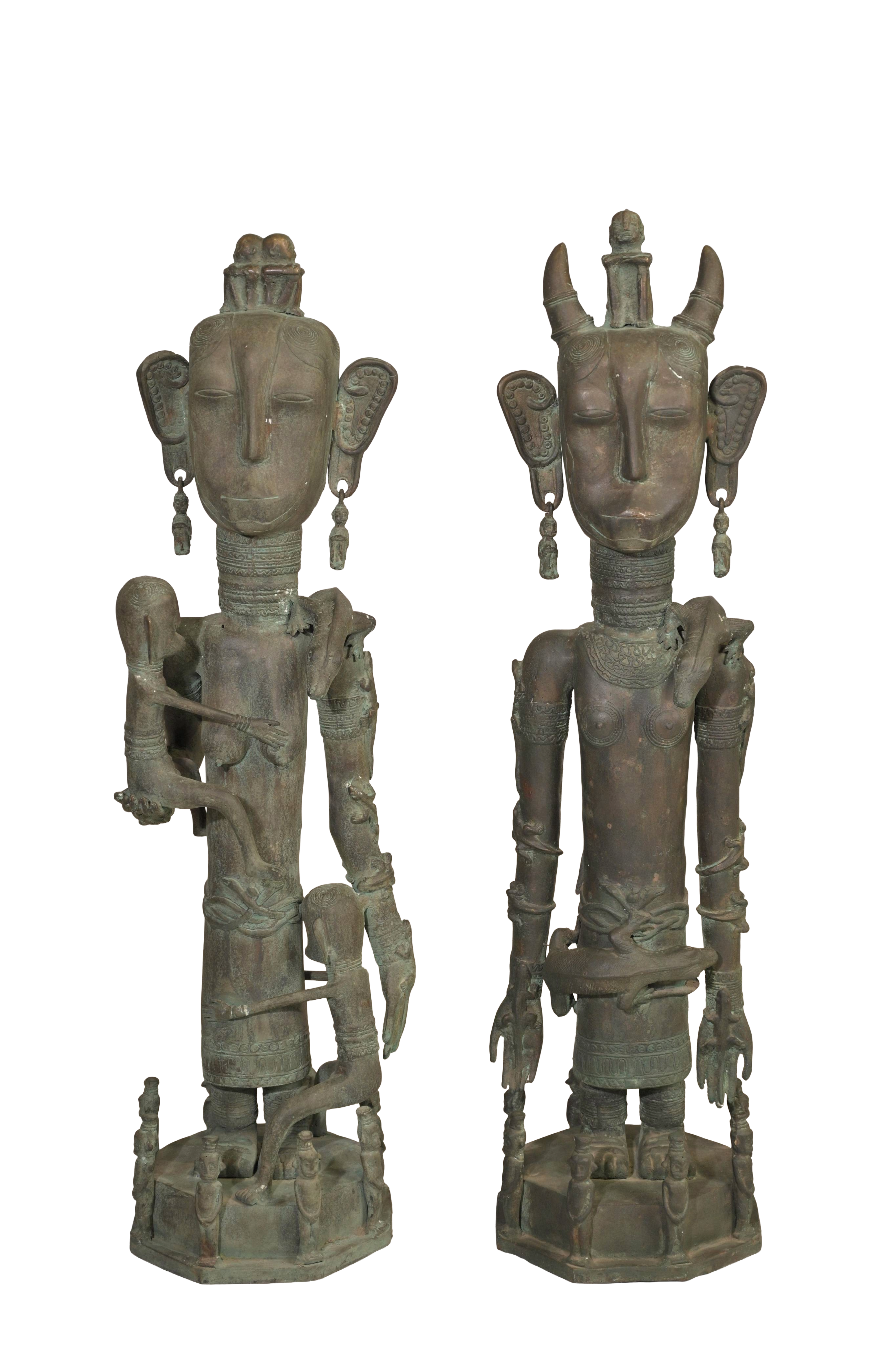 Timor Bronze Royal Figures Sculpture Duo