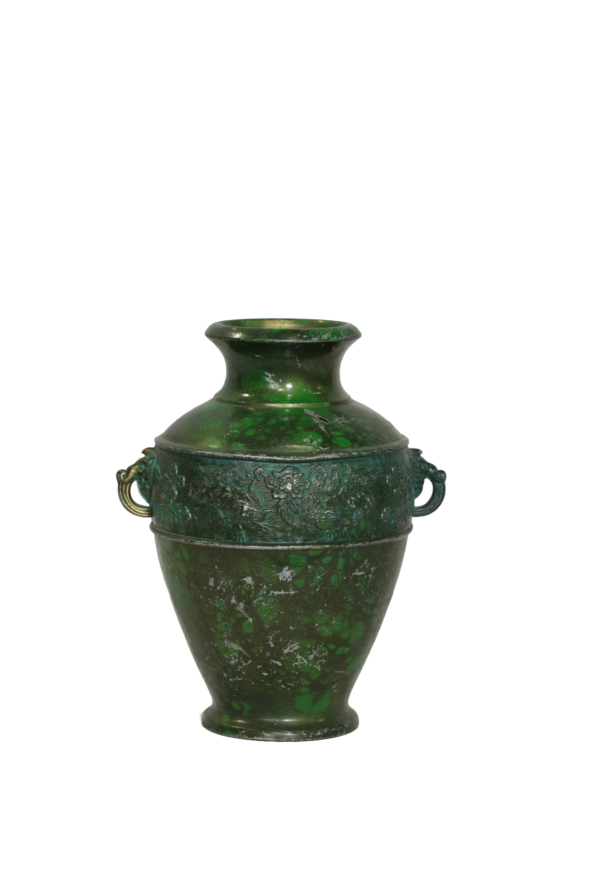 Antique Verdigris Dragon Brass Urn