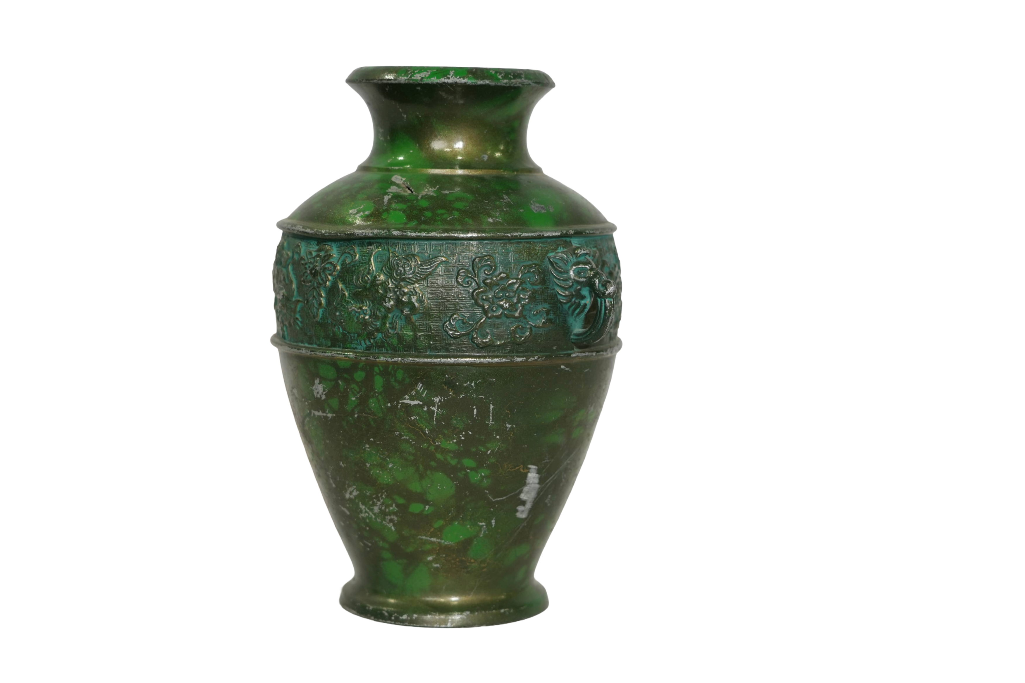 Antique Verdigris Dragon Brass Urn