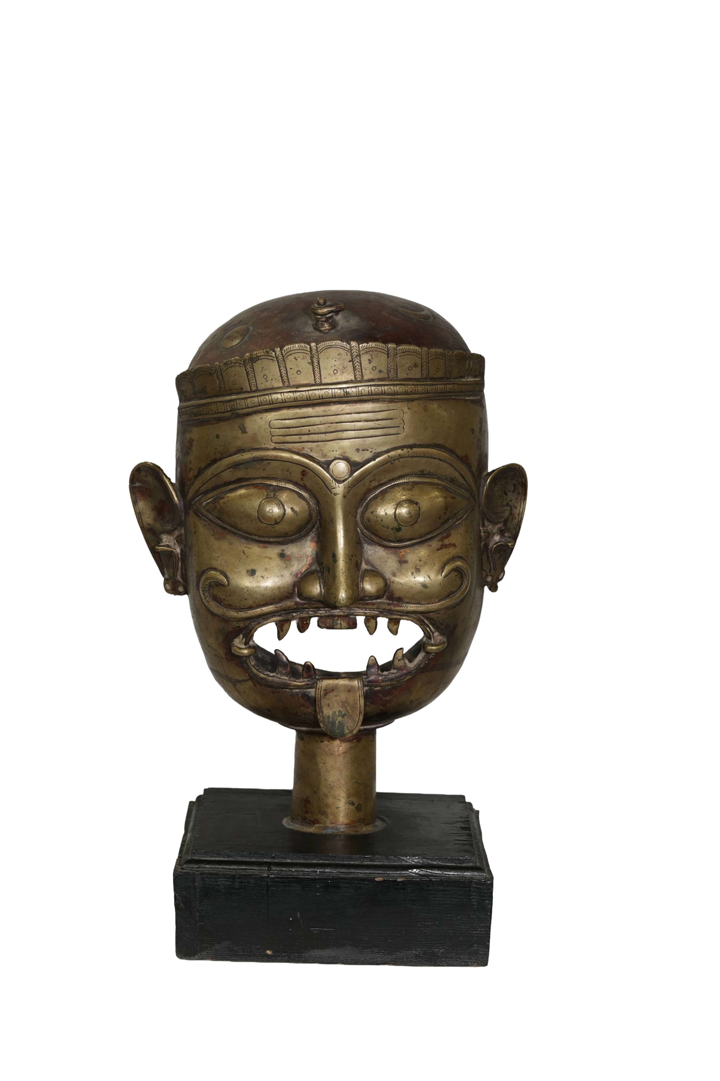 Antique Bhairava Bronze Head Sculpture
