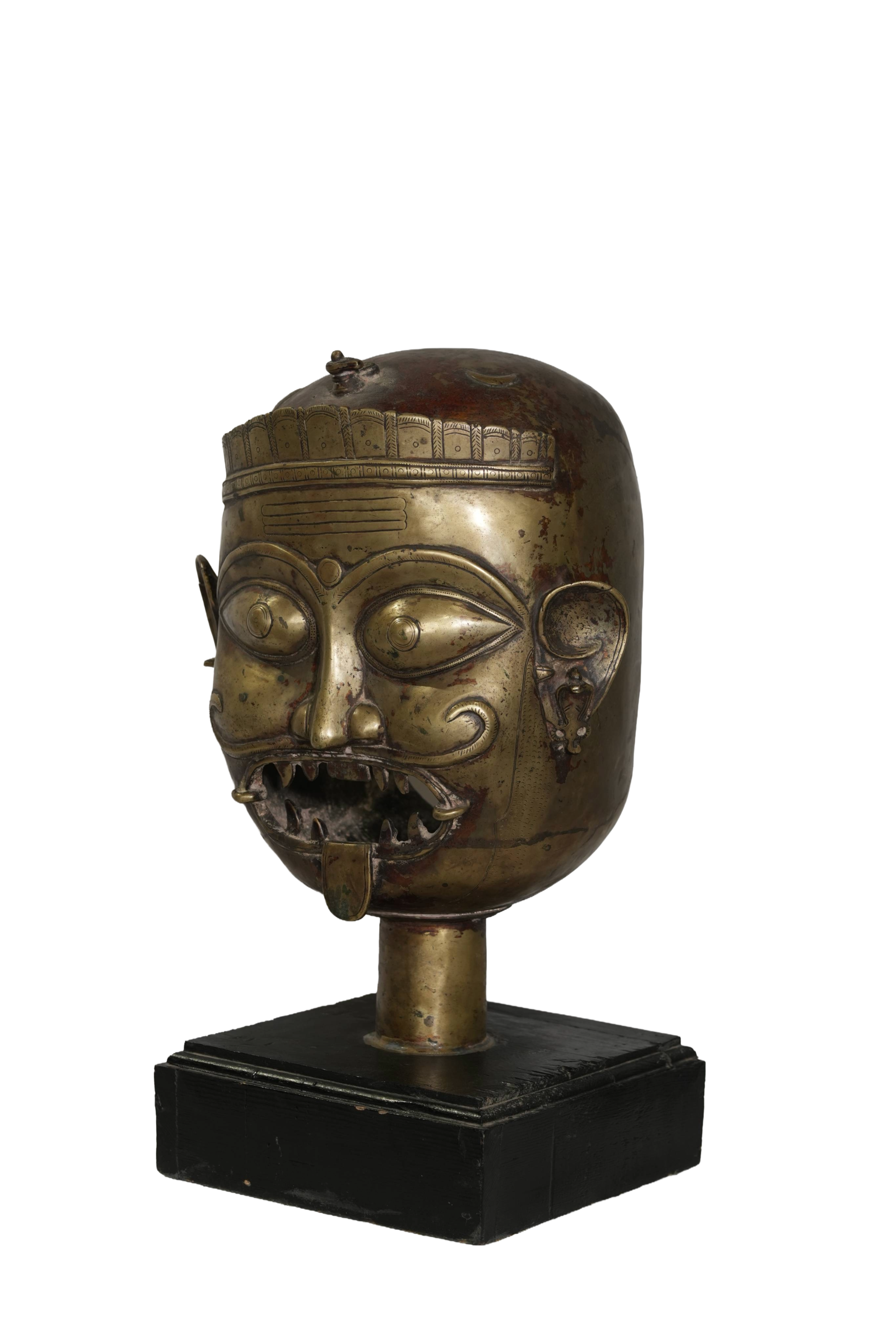 Antique Bhairava Bronze Head Sculpture